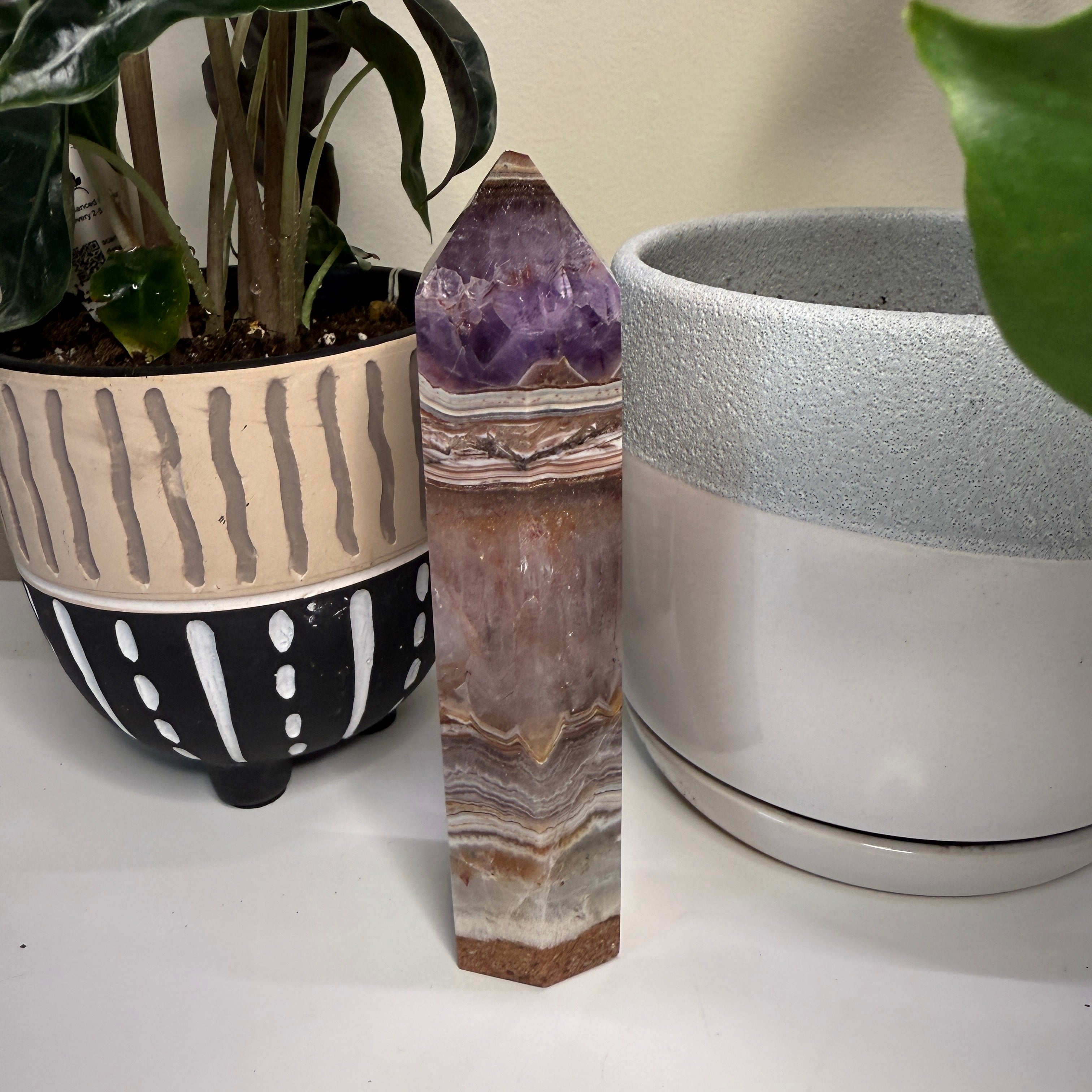 Rare Find Amethyst Agate, Quartz Mix Tower, Gorgeous Agate Banding with Pastel and Earthy Tones