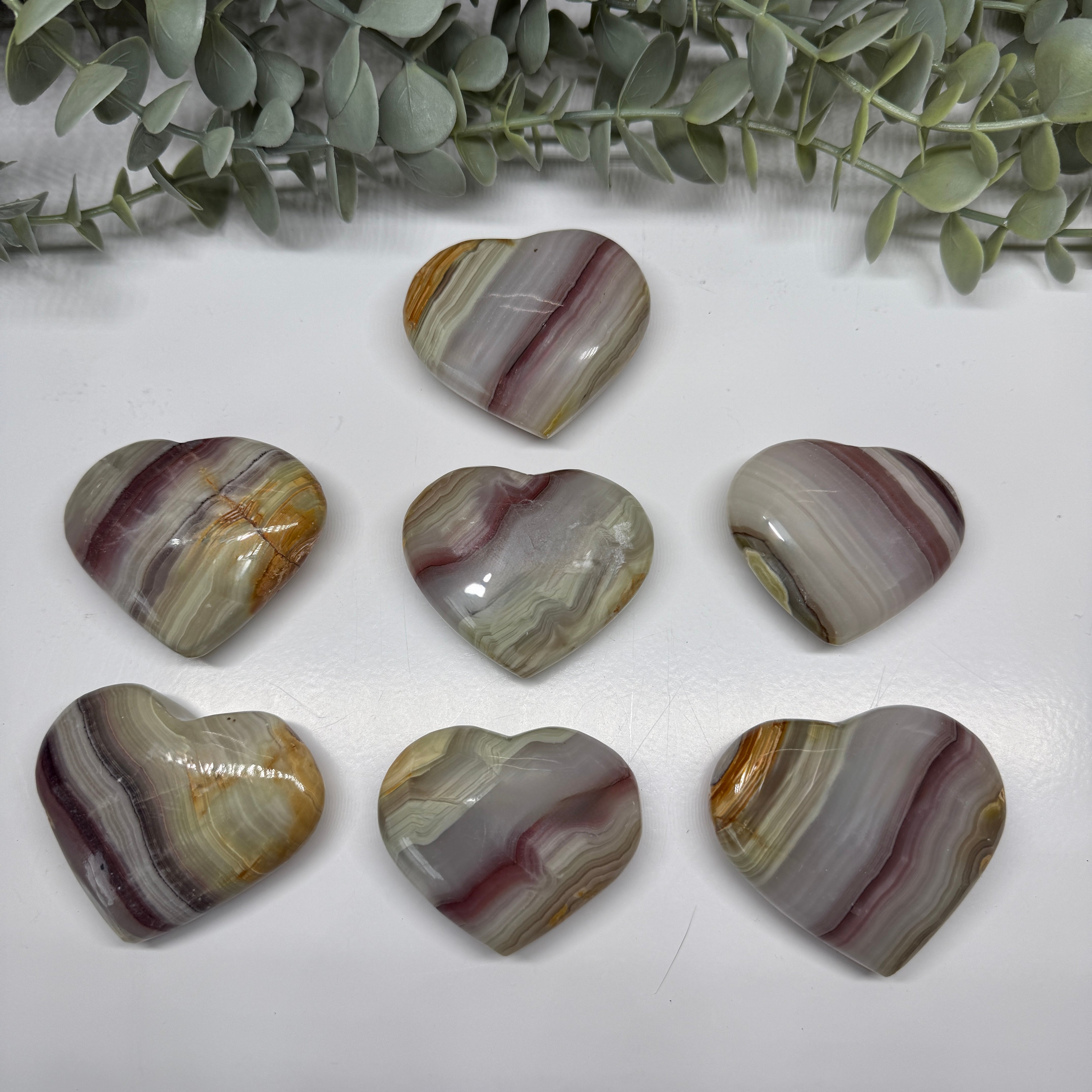 Pink Banded Onyx Heart Stone Carvings