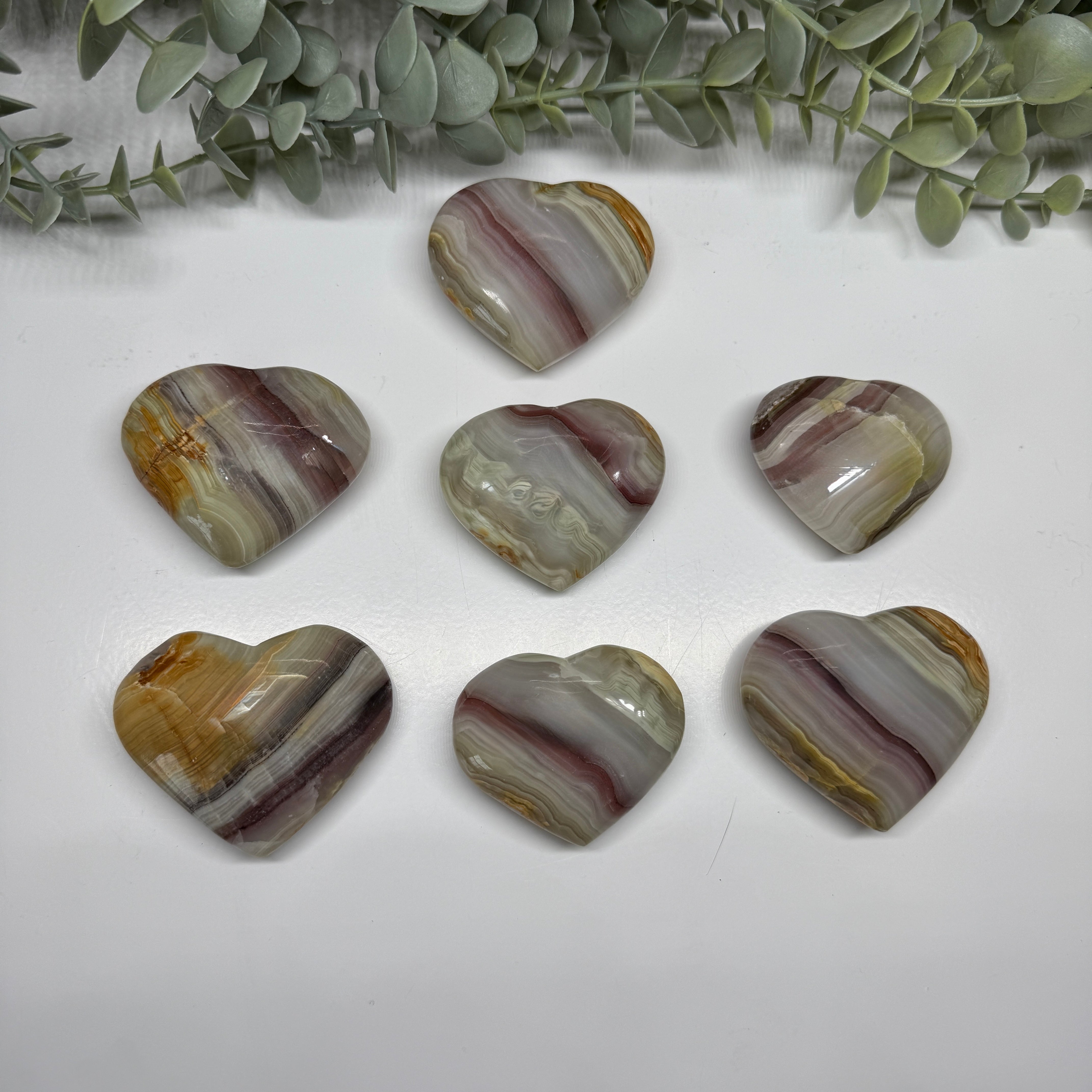 Pink Banded Onyx Heart Stone Carvings