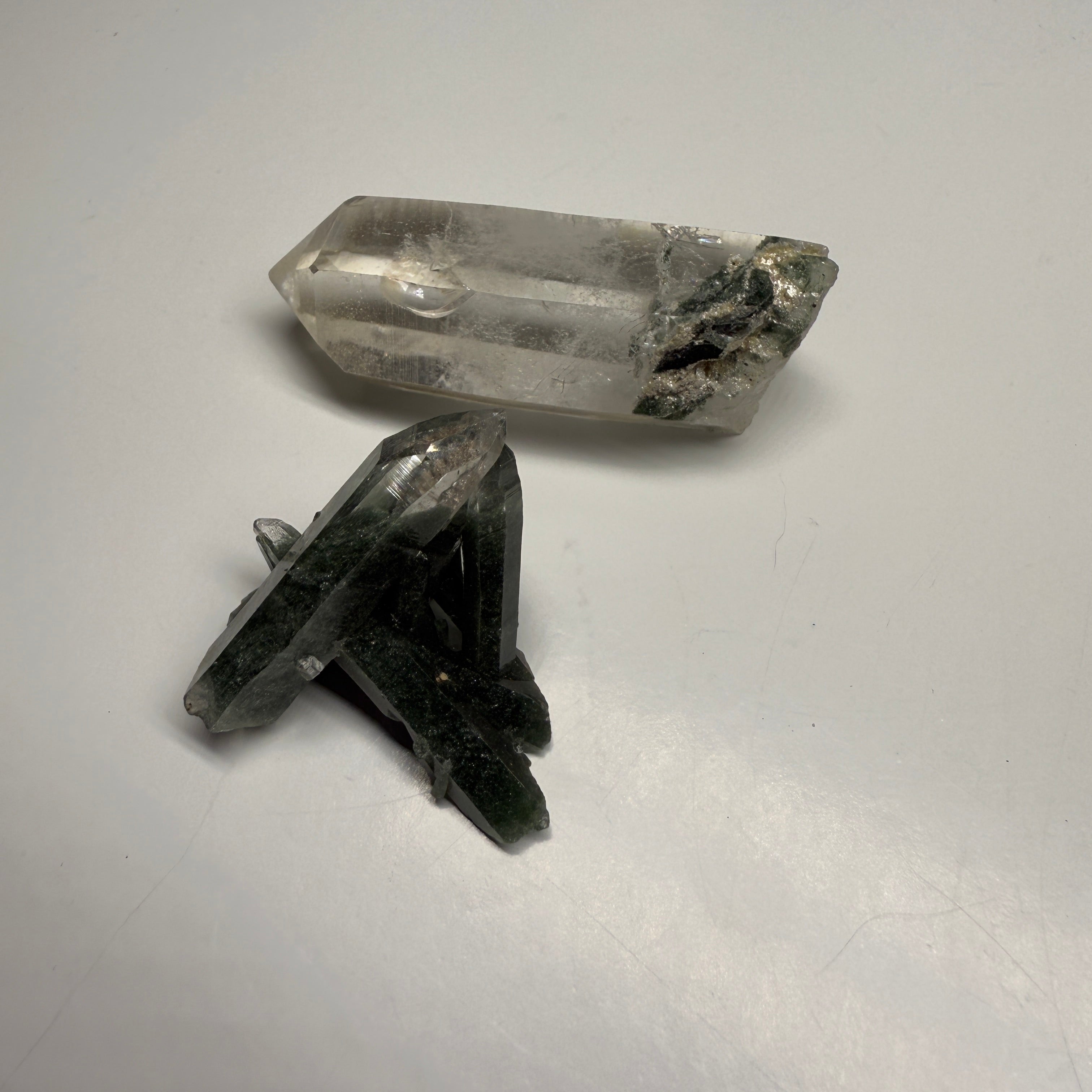 Rare Samdhi Green Himalayan Quartz Crystals Set of Two