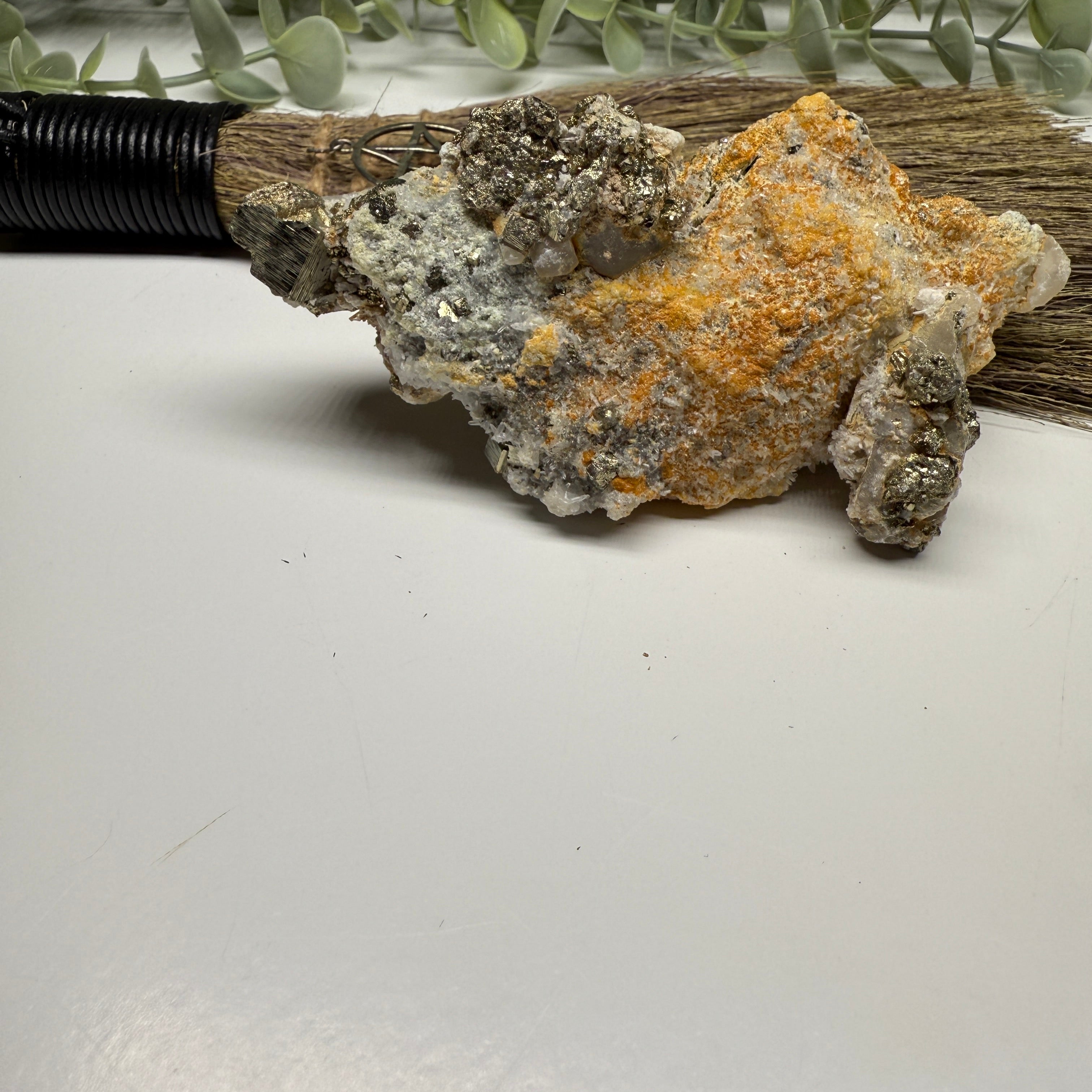 Large Natural Pyrite Specimen Nestle on Calcite Point from Peru
