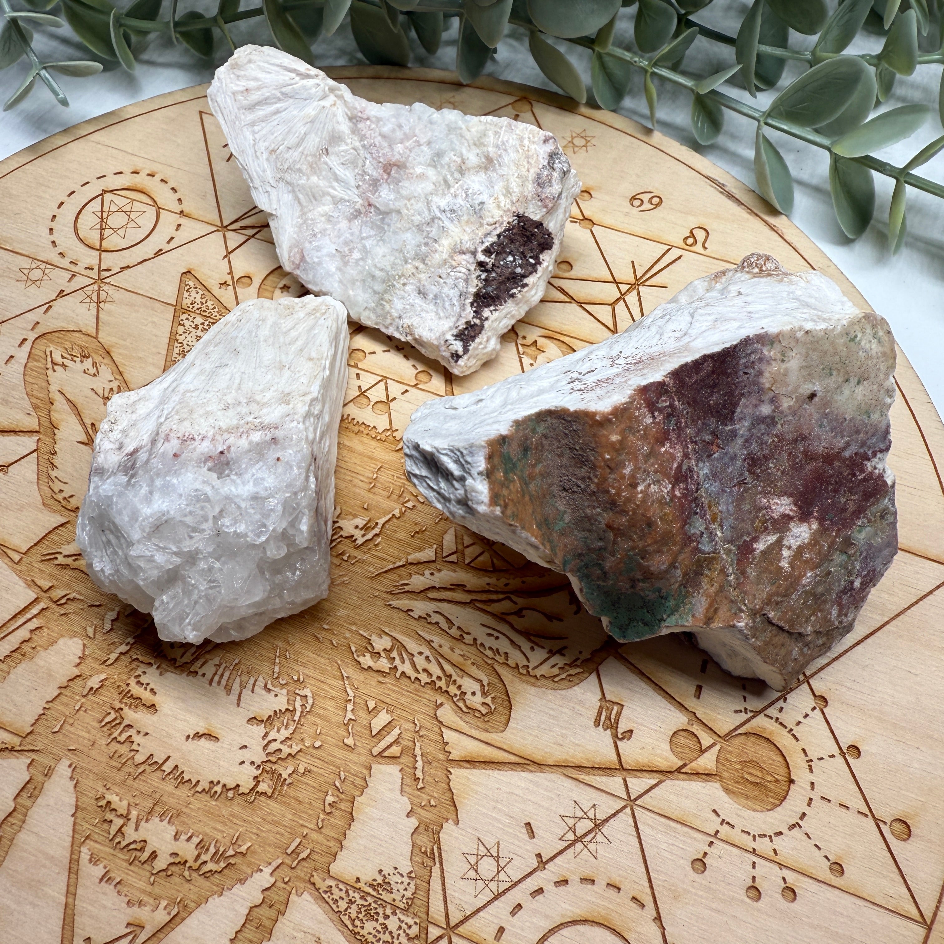 Raw White Scolecite Chunks Set of Three
