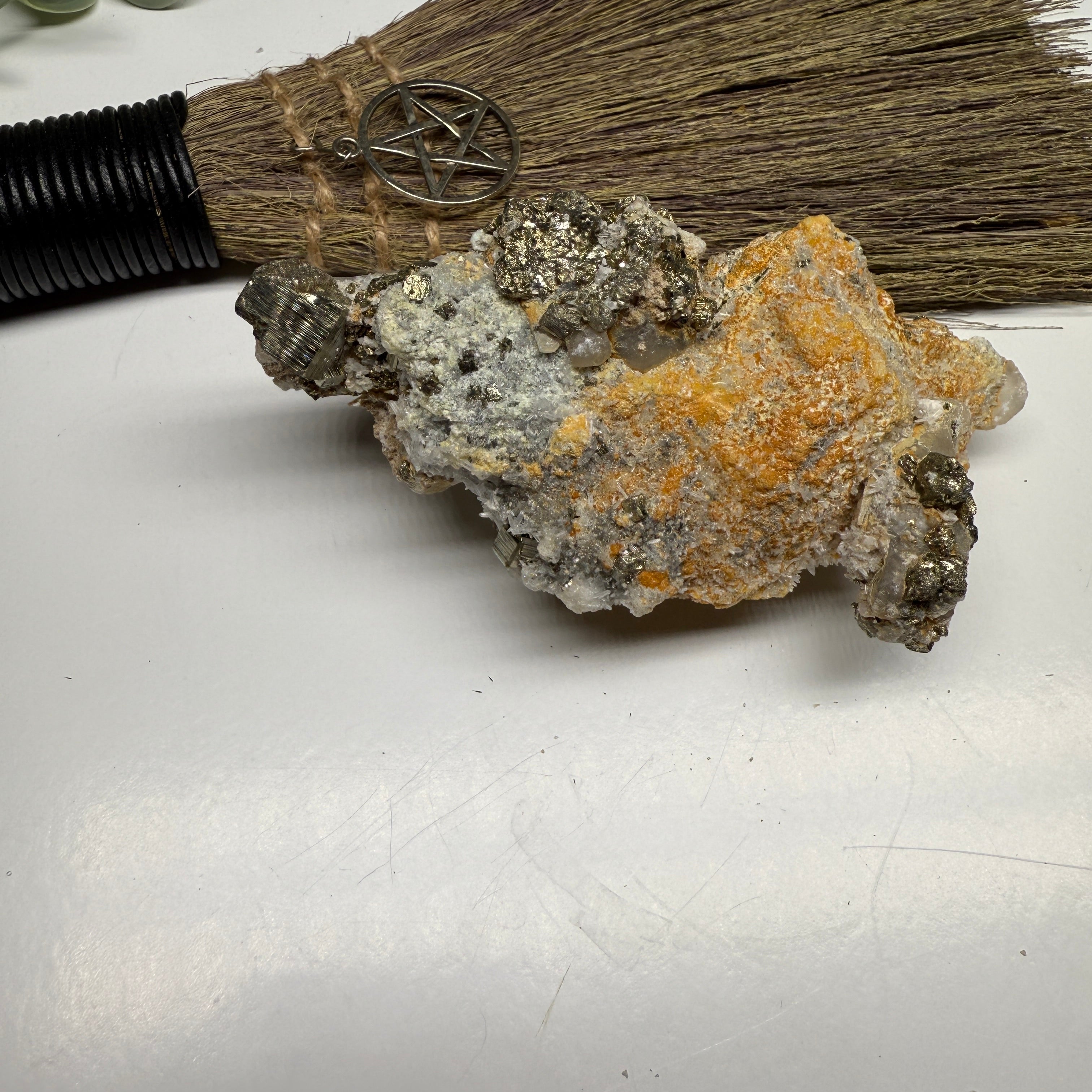 Large Natural Pyrite Specimen Nestle on Calcite Point from Peru