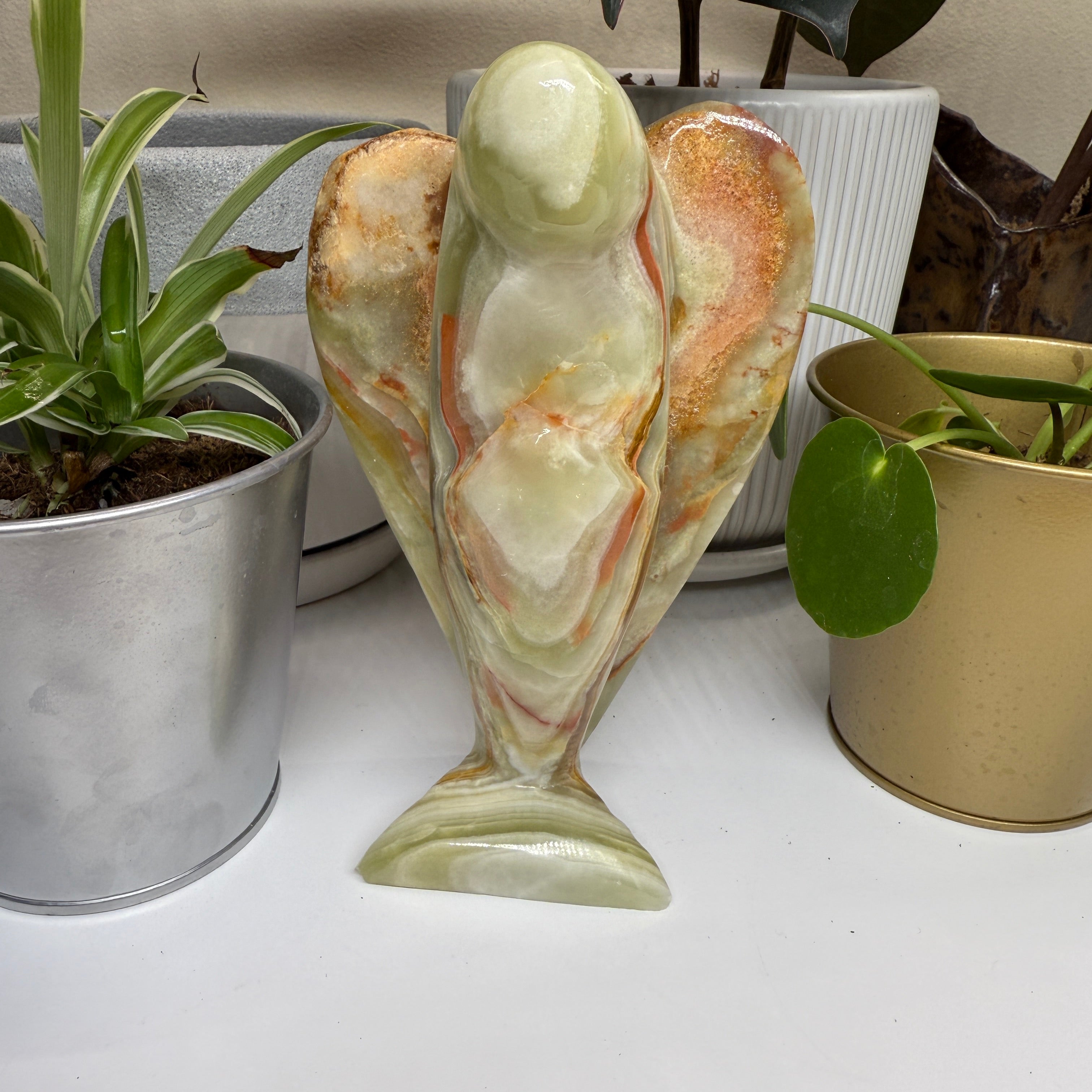 Green Onyx Standing Angel Carving