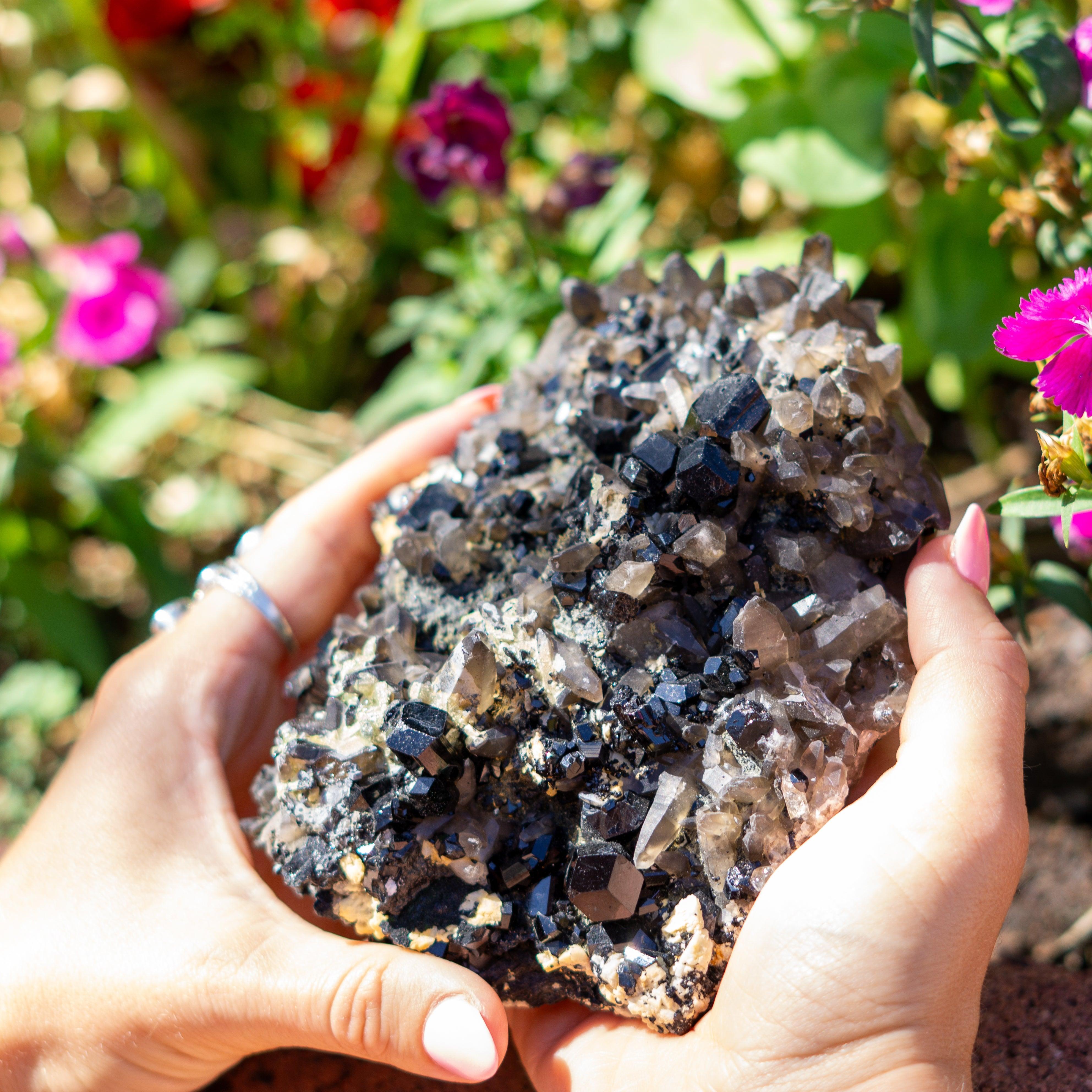 Incredible Cluster of Black Tourmaline and Smoky Quartz from Namibia