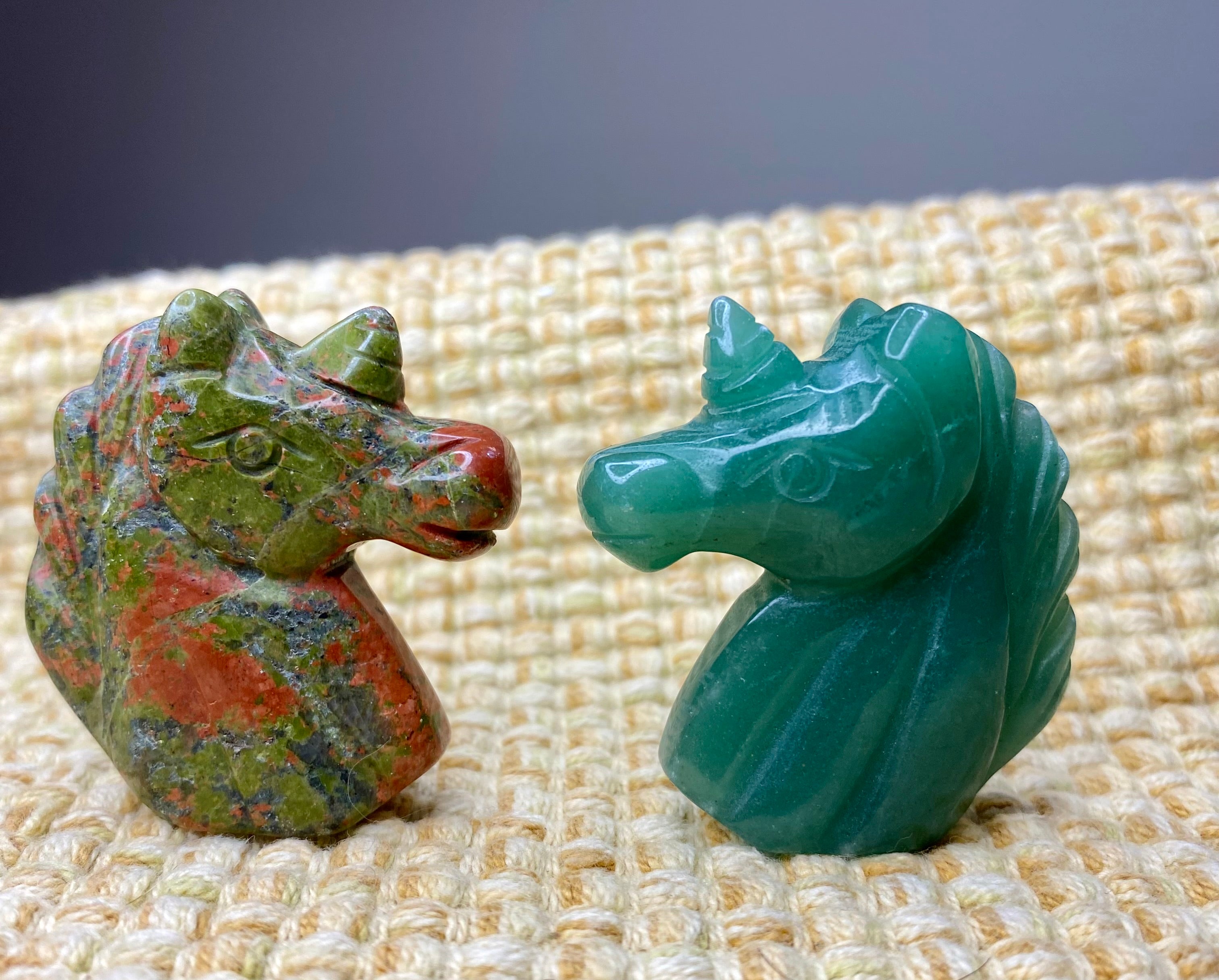 Unicorn Carving Gemstone Set - Green Aventurine and Unakite Crystals for Heart Healing