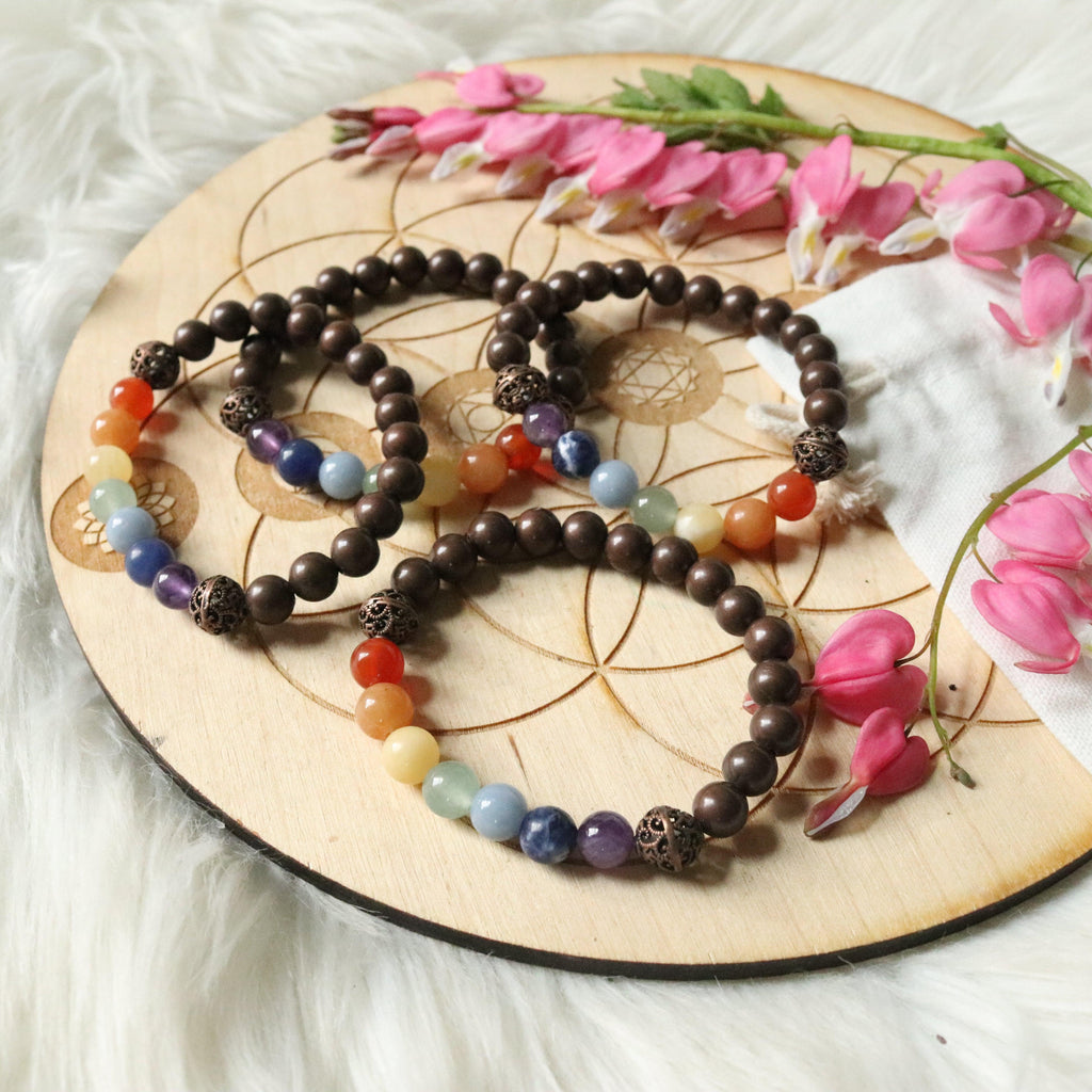 Copper Bracelet with Chakra Stones ~ Stretchy Cord - Earth Family Crystals