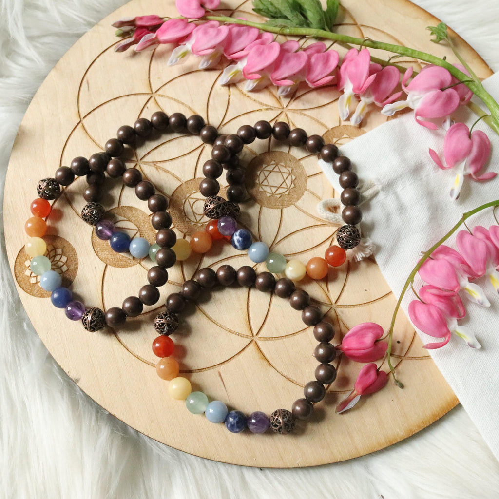 Copper Bracelet with Chakra Stones ~ Stretchy Cord - Earth Family Crystals