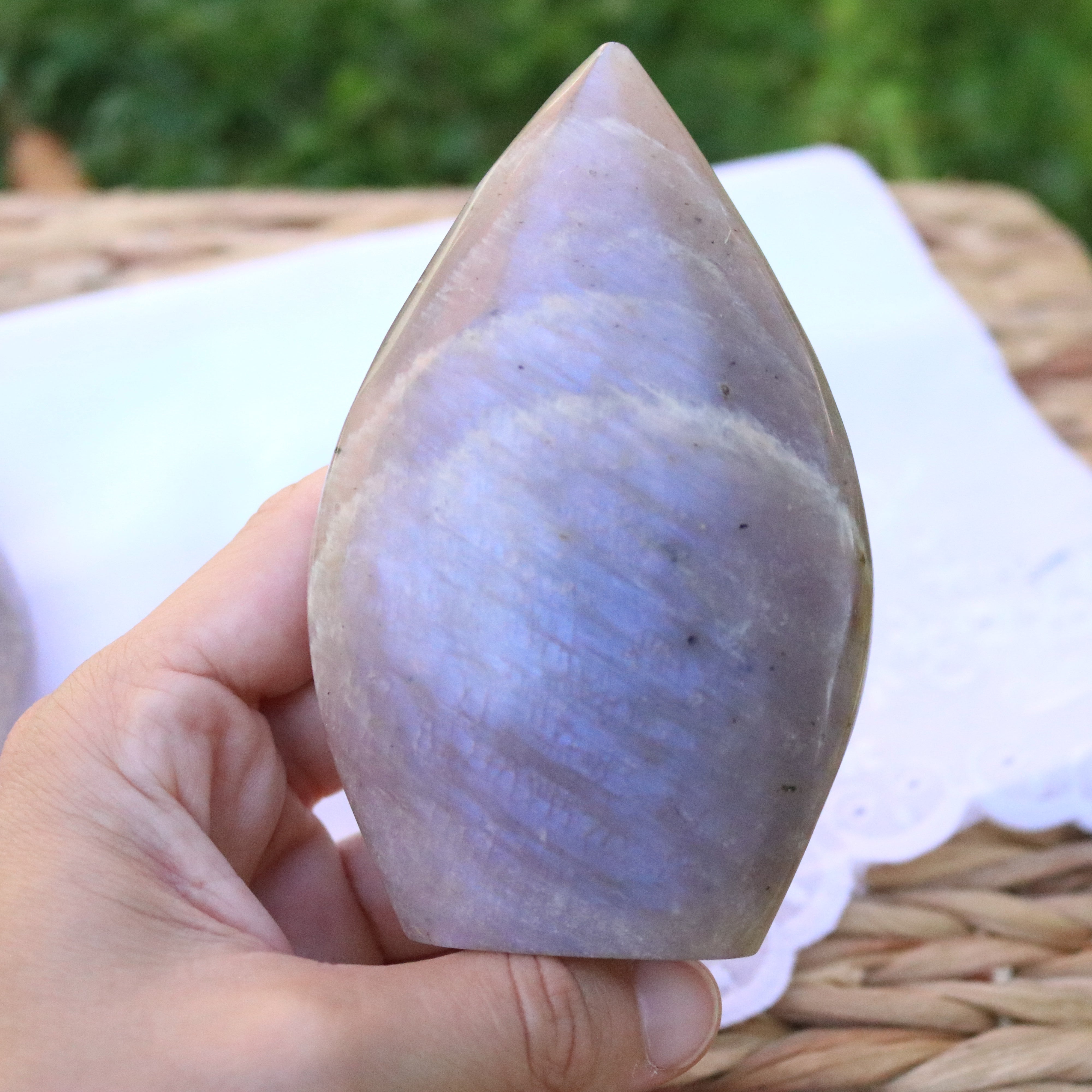 Blue Moonstone Raindrop Carvings ~ Incredible Blue Flash - Earth Family Crystals