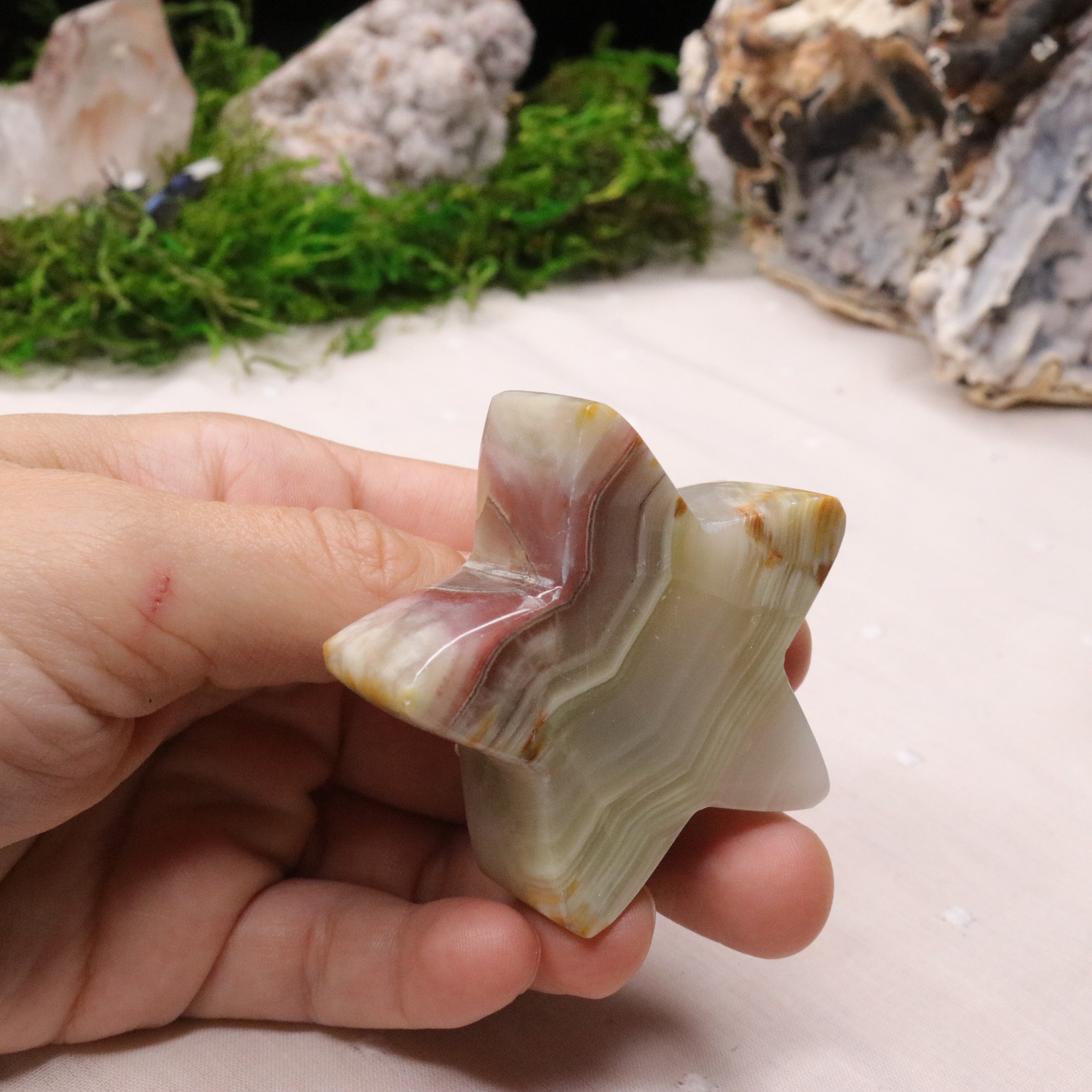 Pink Banded Onyx Star Carving - Earth Family Crystals