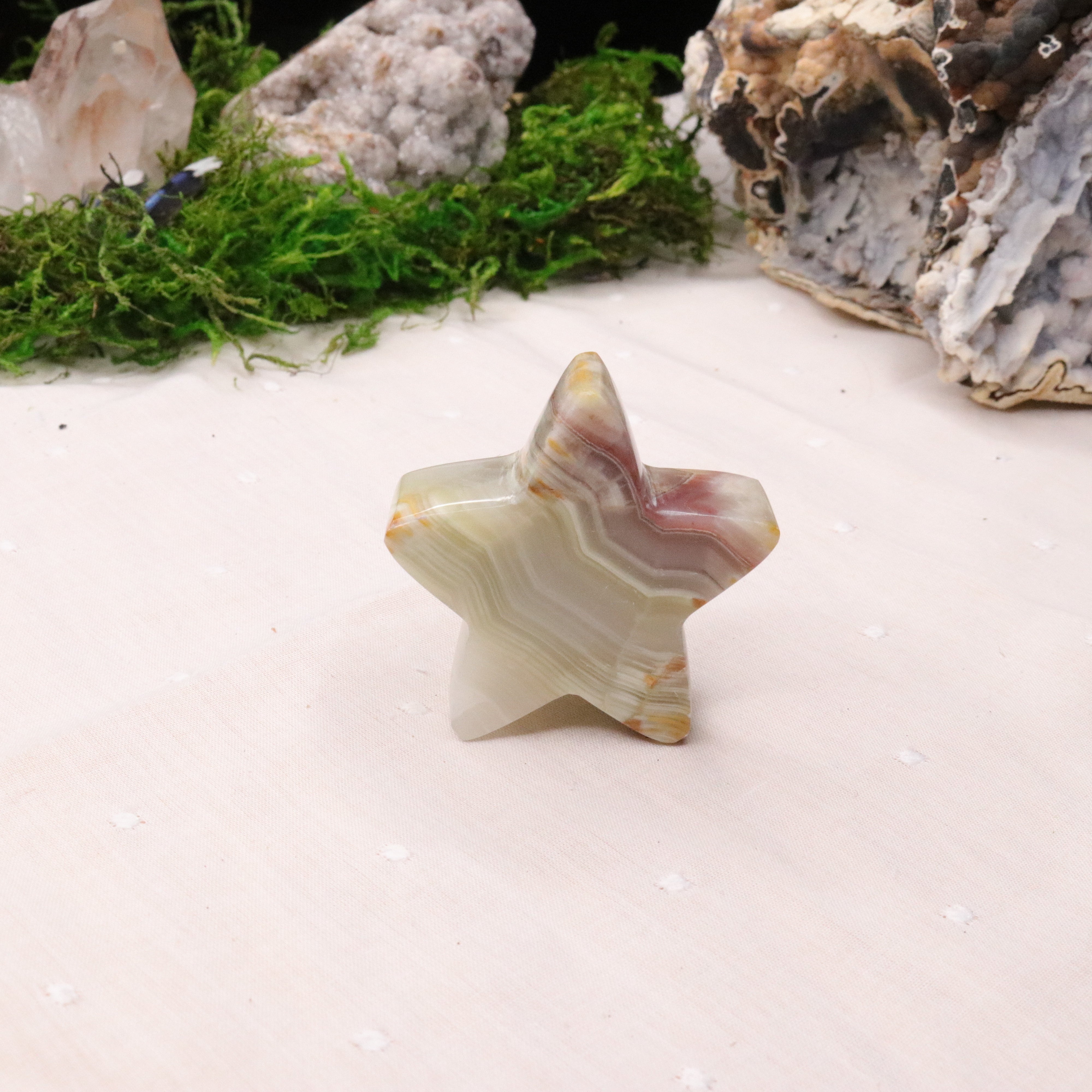 Pink Banded Onyx Star Carving - Earth Family Crystals