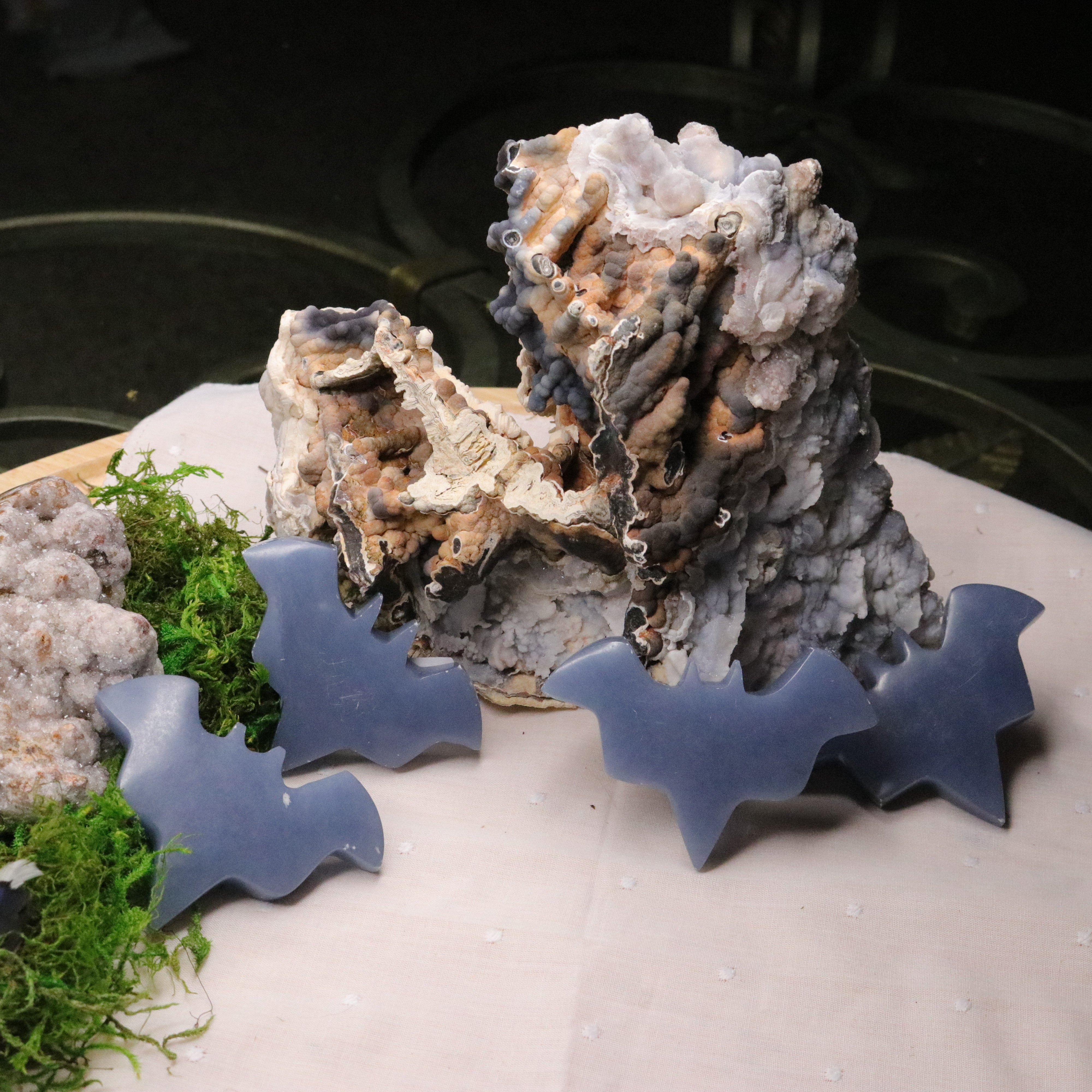 Angelite Bat Carvings from Peru - Earth Family Crystals