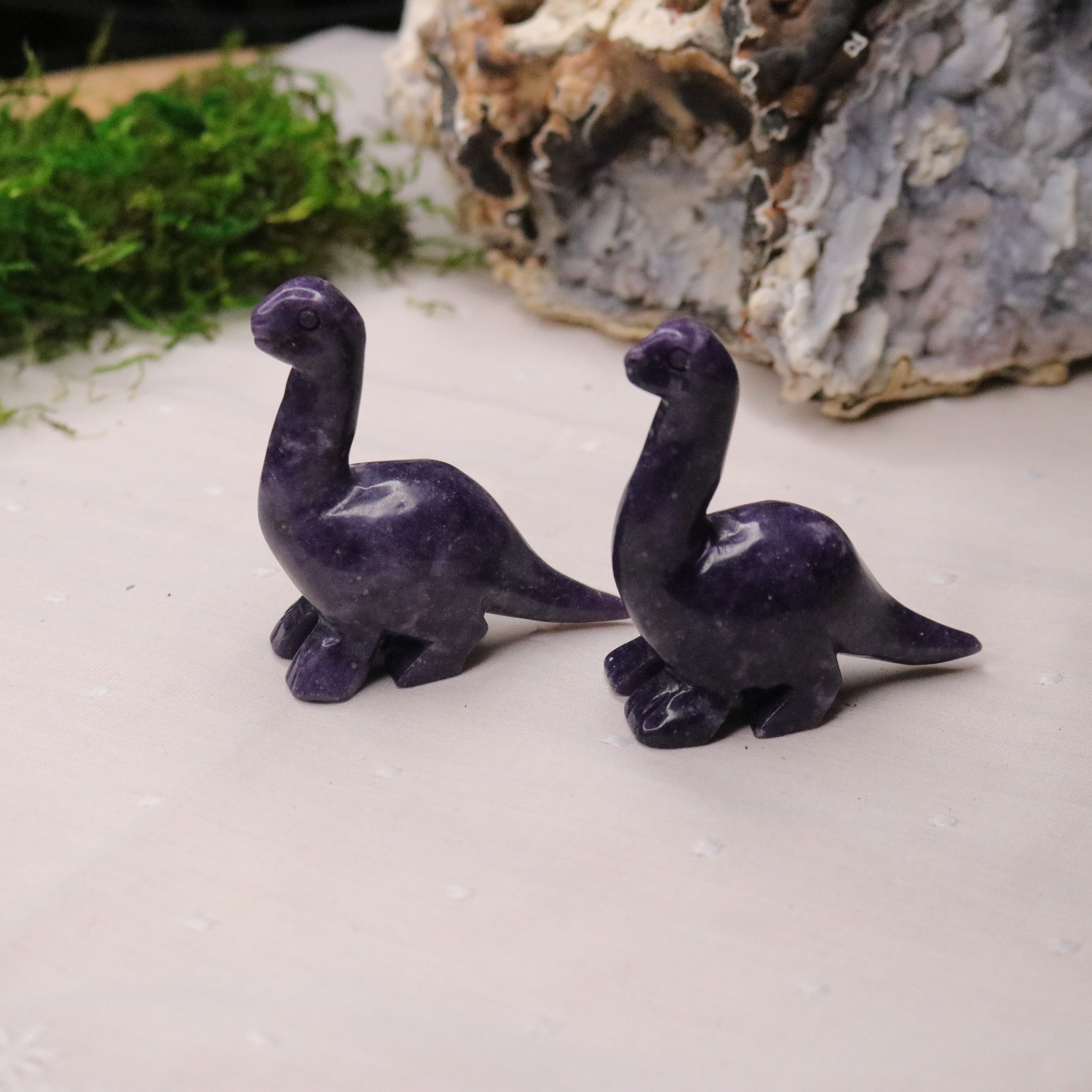Gentle Dino Carving ~ Deep Dark and Sparkling Lepidolite - Earth Family Crystals