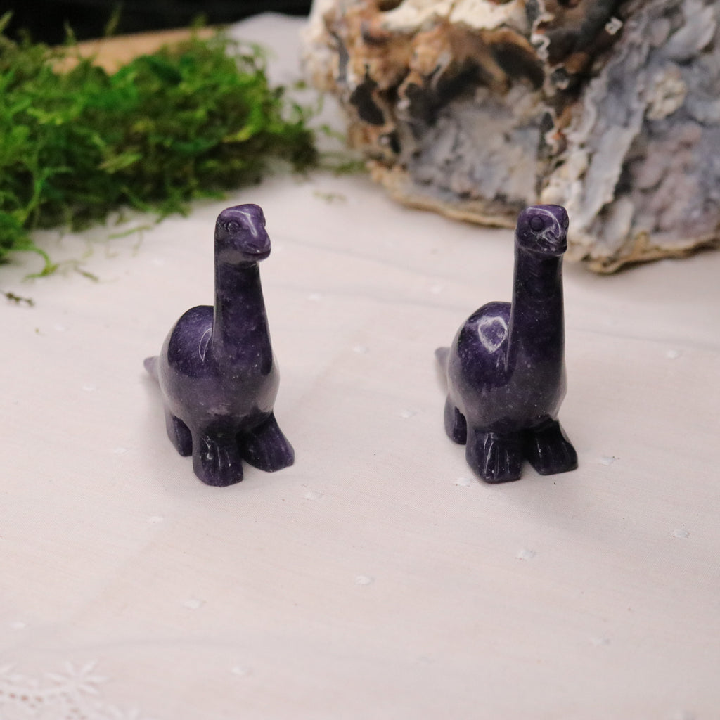 Gentle Dino Carving ~ Deep Dark and Sparkling Lepidolite - Earth Family Crystals