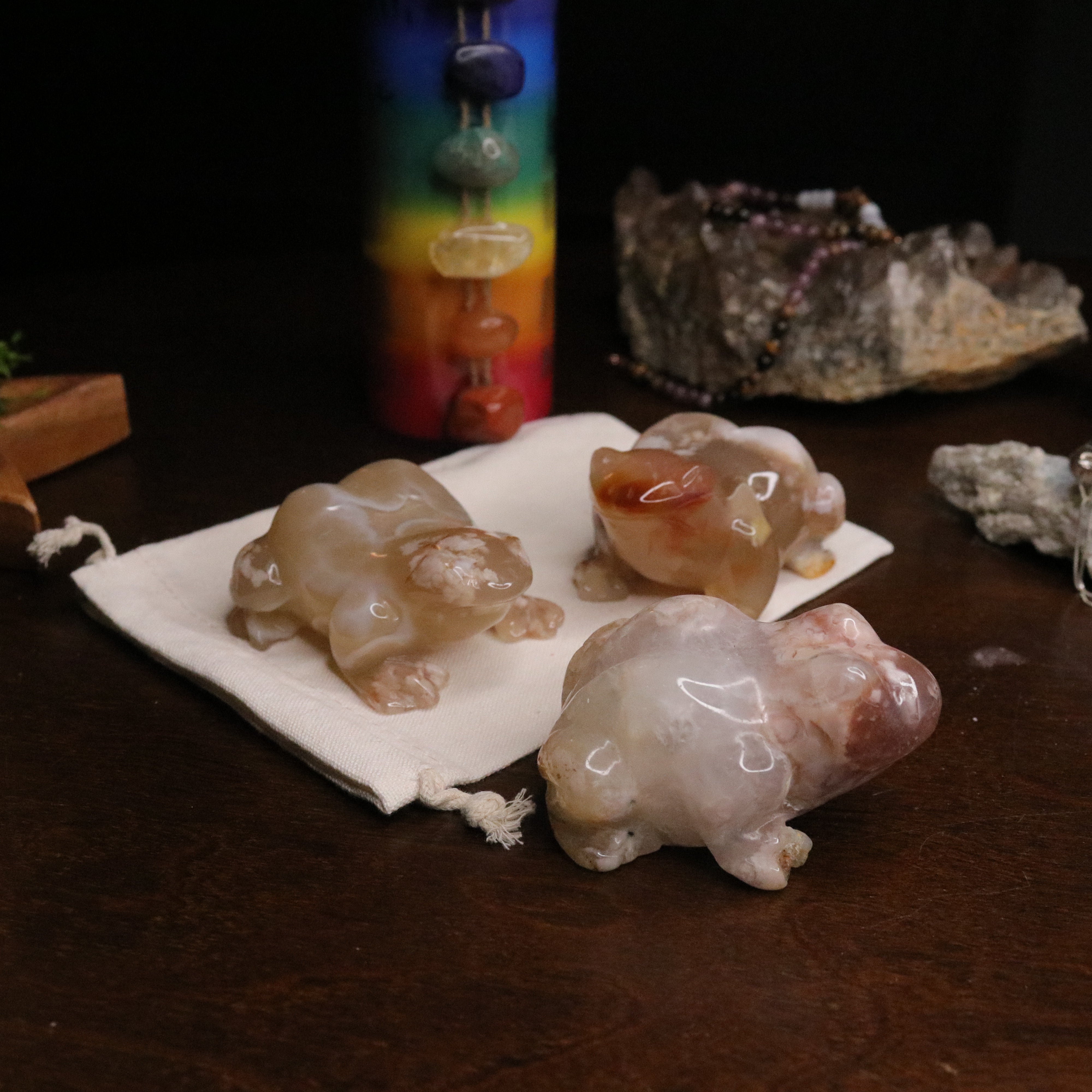 Flower Agate Frog Carvings ~ Gentle and Uplifting Energy - Earth Family Crystals