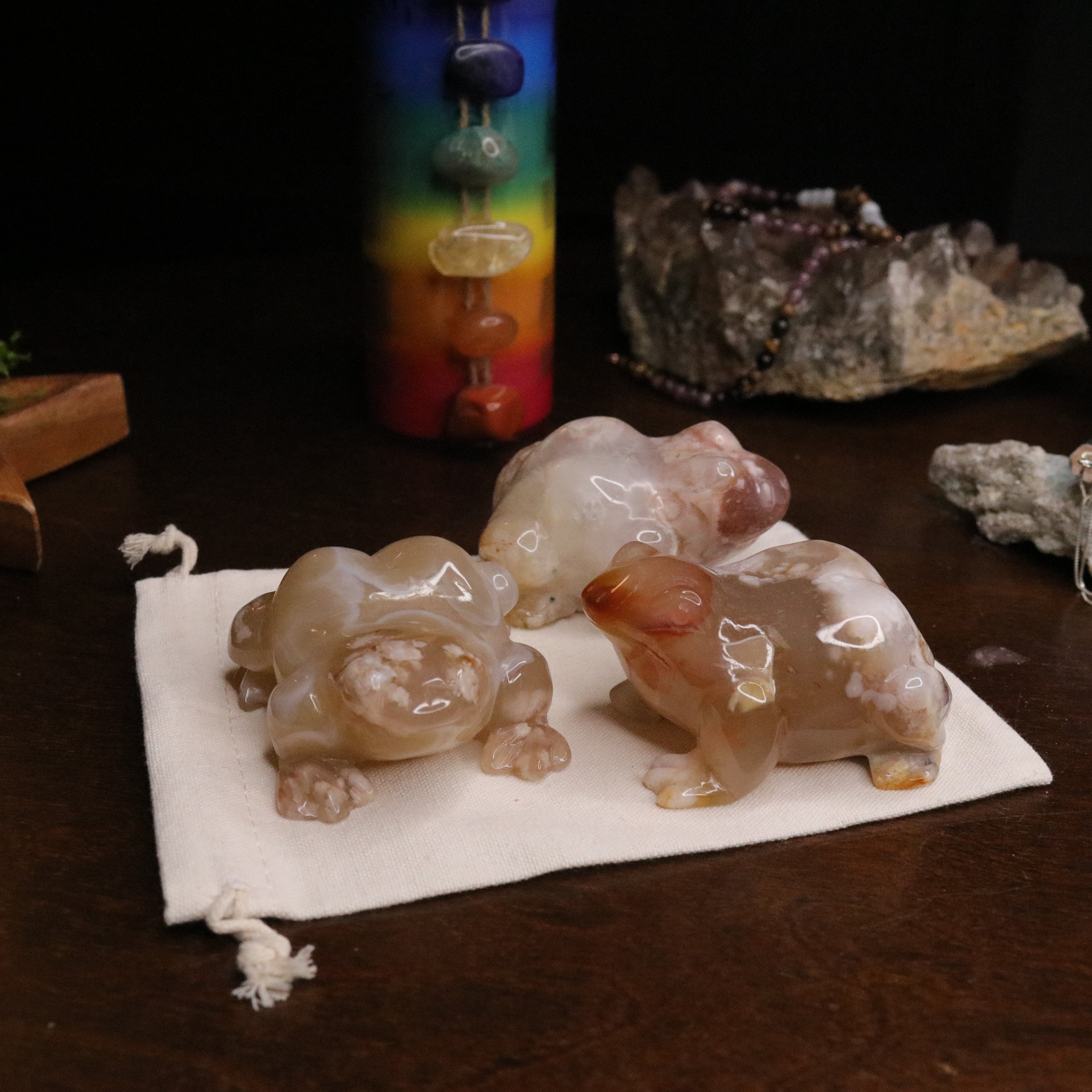 Flower Agate Frog Carvings ~ Gentle and Uplifting Energy - Earth Family Crystals