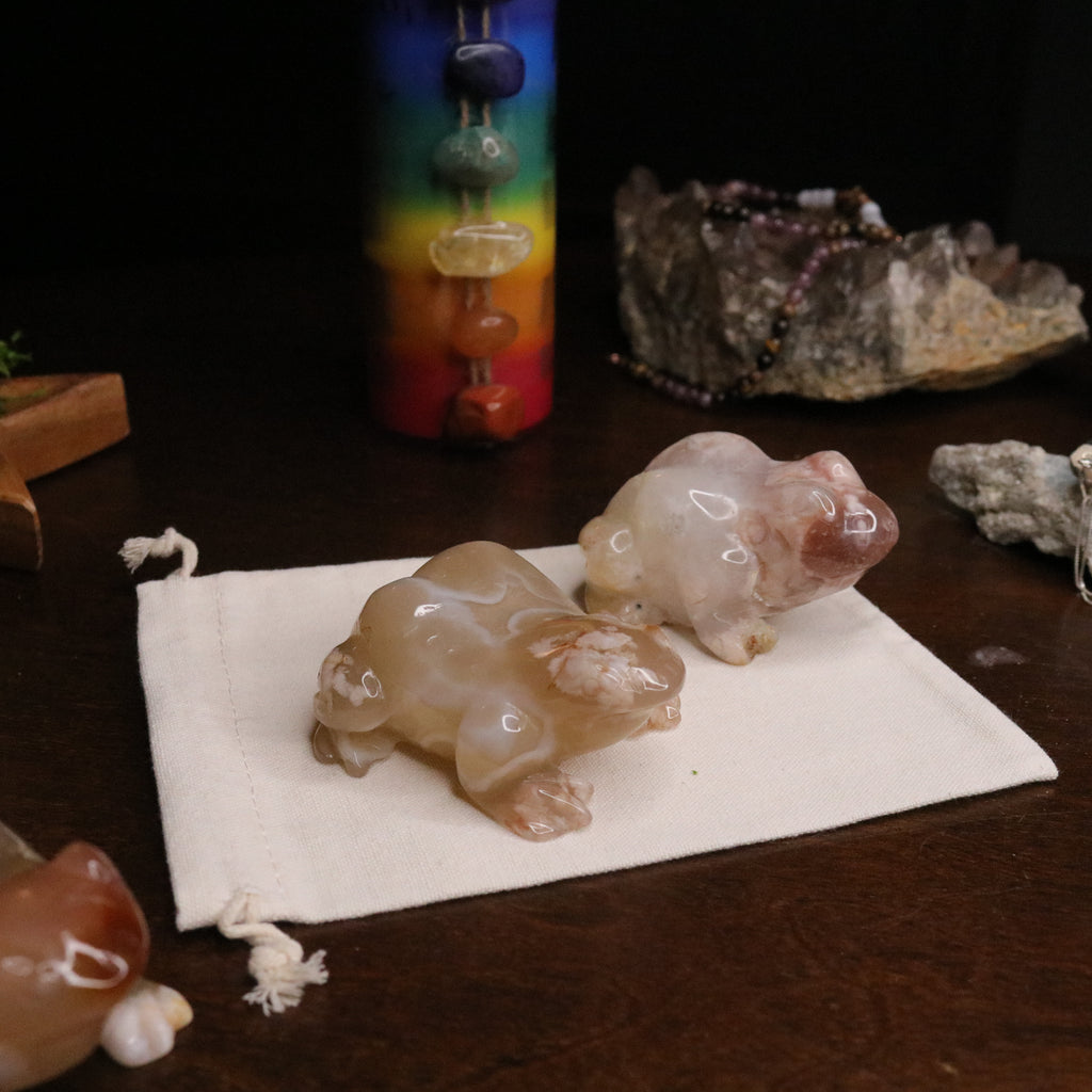 Flower Agate Frog Carvings ~ Gentle and Uplifting Energy - Earth Family Crystals