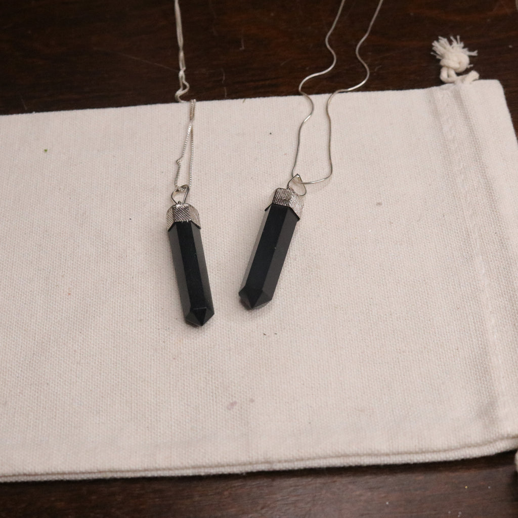 Black Obsidian Pendant on Silver Chain - Earth Family Crystals