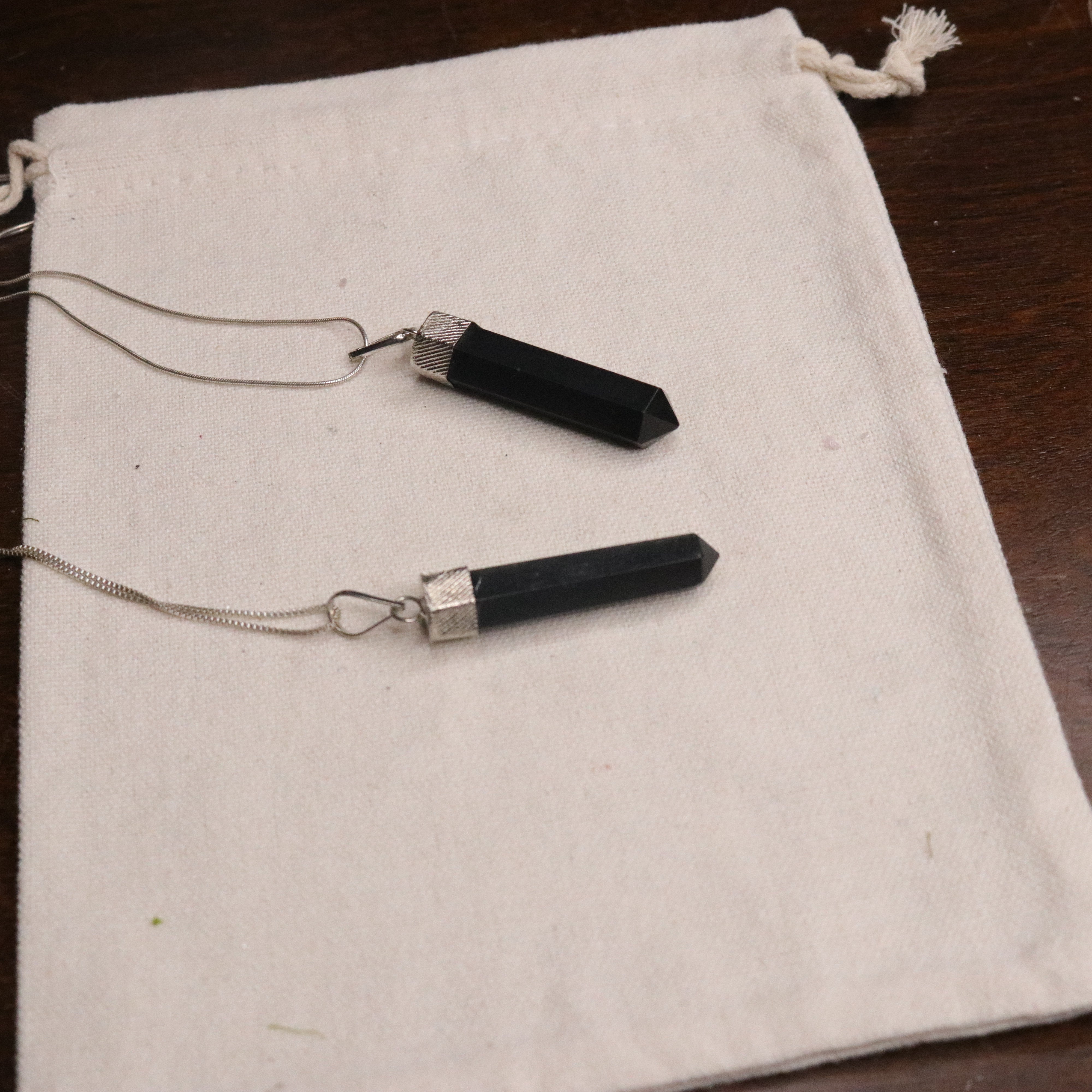 Black Obsidian Pendant on Silver Chain - Earth Family Crystals