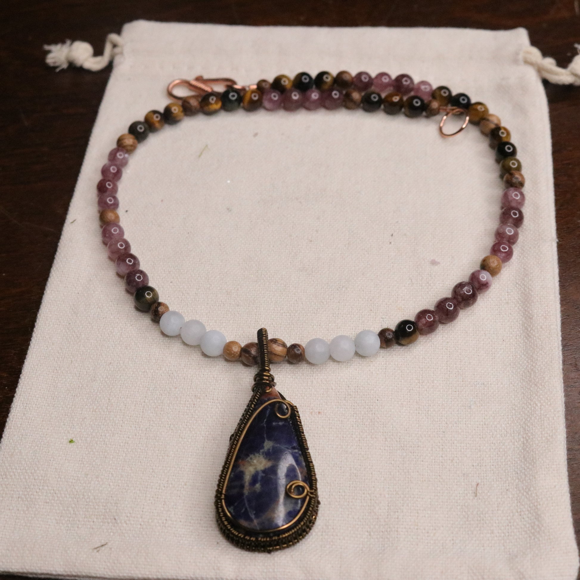 Handmade Beaded Gemstone Necklace~ Sodalite Pendant~ EMF Harmonizing and Radiation Blocking Properties - Earth Family Crystals