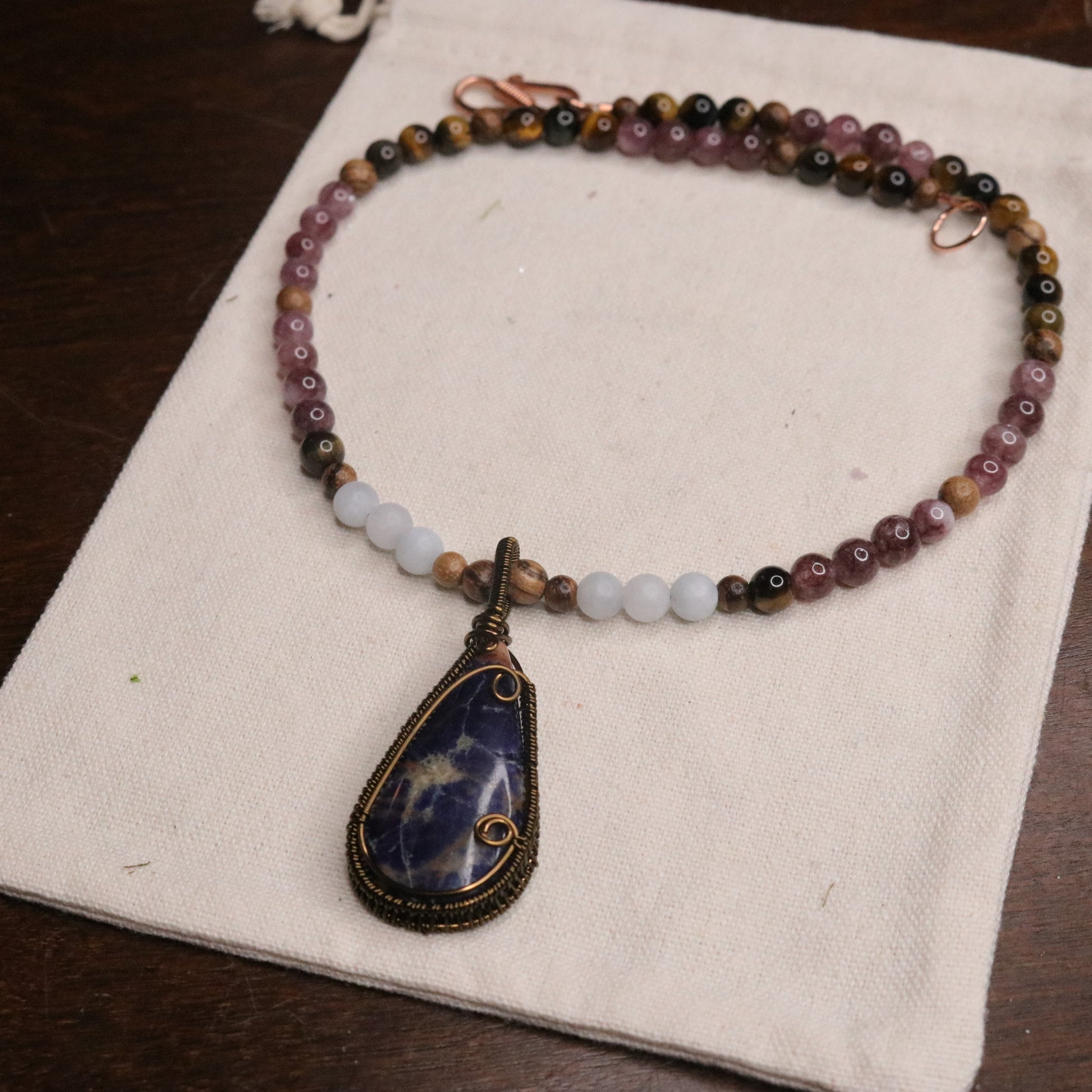 Handmade Beaded Gemstone Necklace~ Sodalite Pendant~ EMF Harmonizing and Radiation Blocking Properties - Earth Family Crystals
