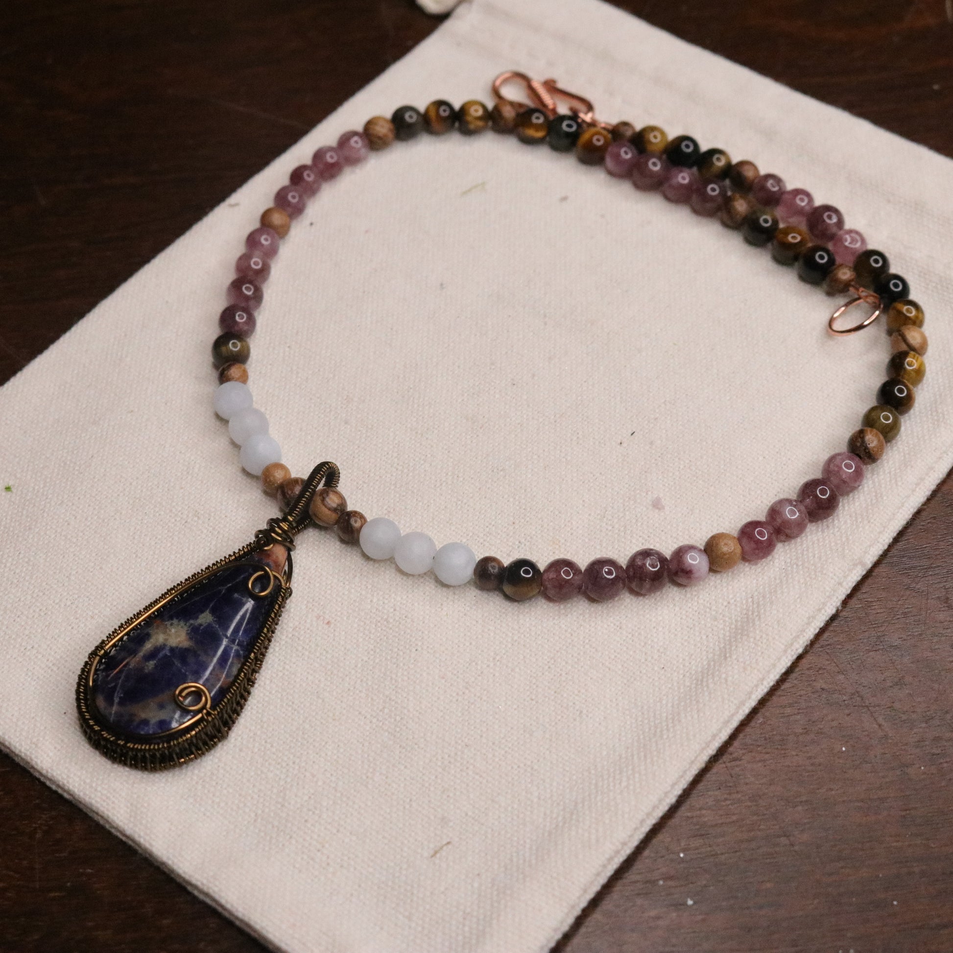 Handmade Beaded Gemstone Necklace~ Sodalite Pendant~ EMF Harmonizing and Radiation Blocking Properties - Earth Family Crystals