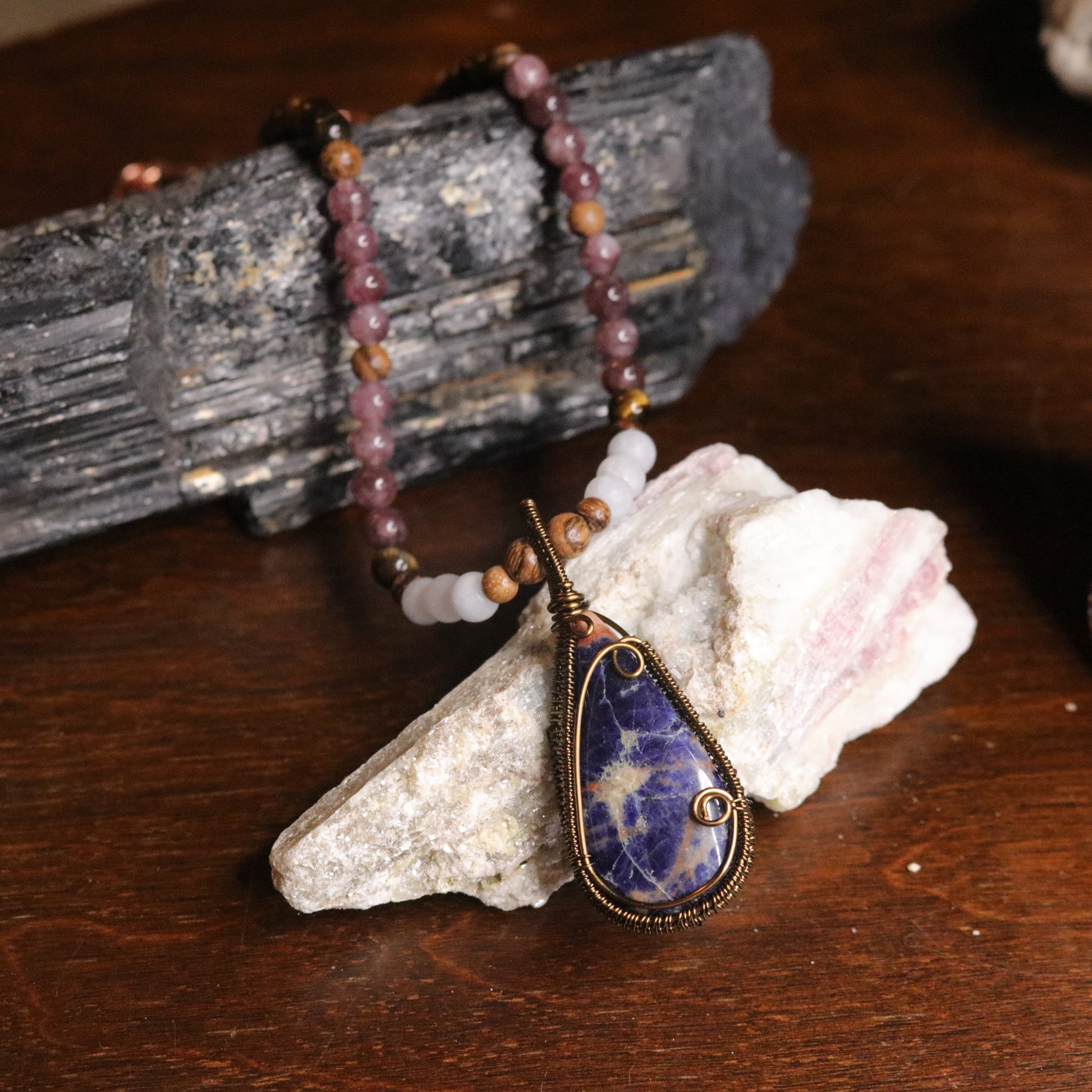 Handmade Beaded Gemstone Necklace~ Sodalite Pendant~ EMF Harmonizing and Radiation Blocking Properties - Earth Family Crystals