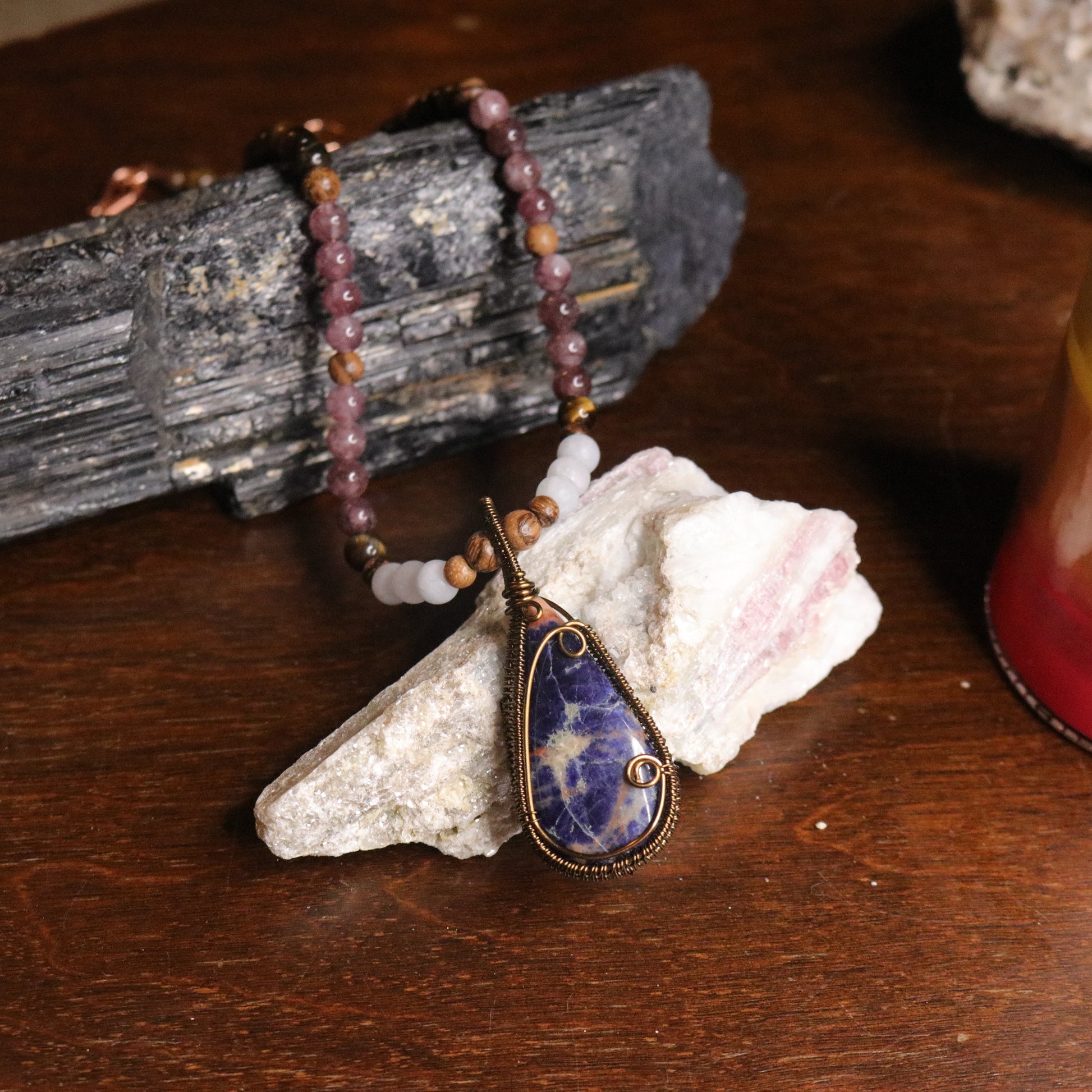 Handmade Beaded Gemstone Necklace~ Sodalite Pendant~ EMF Harmonizing and Radiation Blocking Properties - Earth Family Crystals
