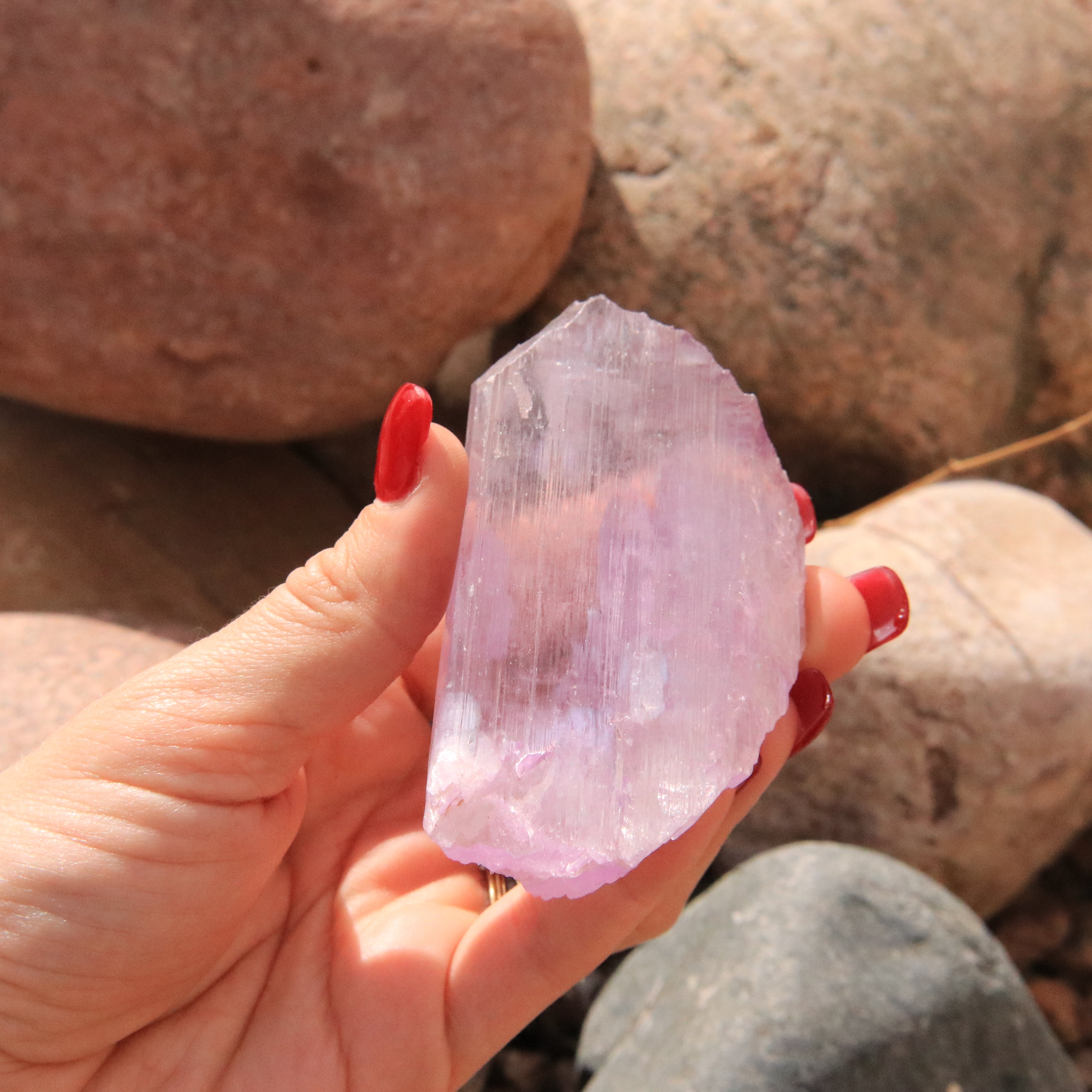 Terminated Brazilian Pink Kunzite with Extreme Clarity and Rainbow inclusions