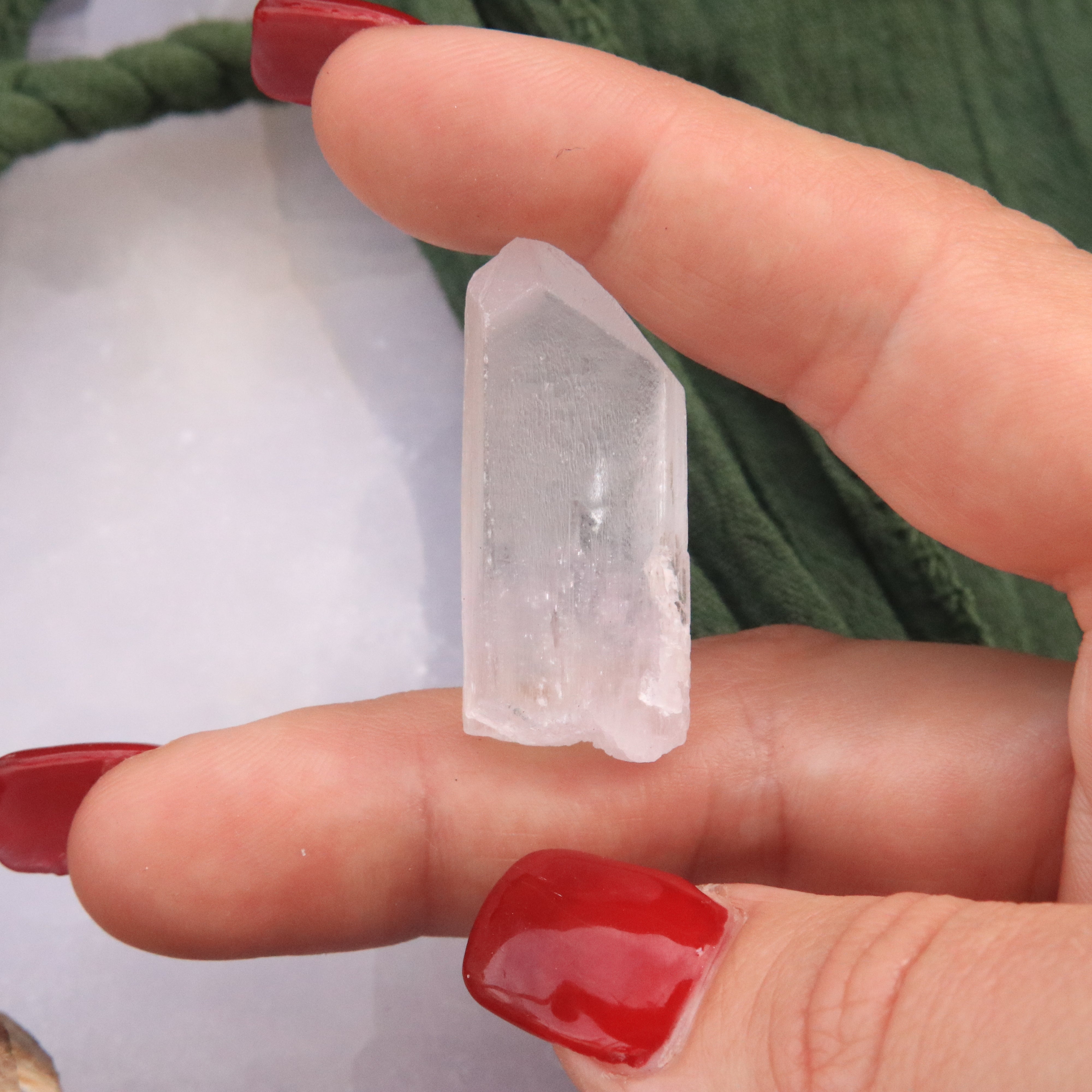 Natural Pale Green Hiddenite Terminated Crystal Point