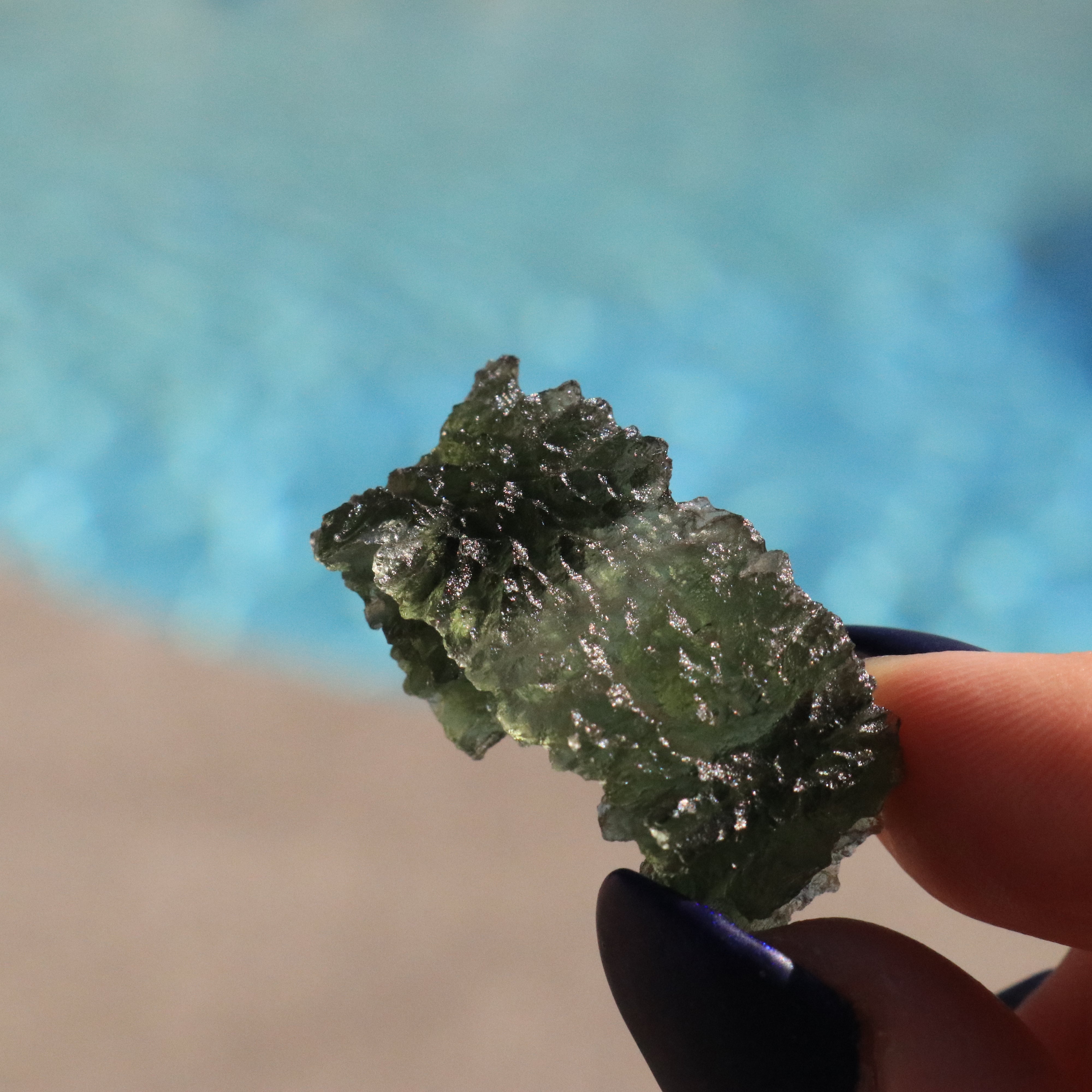 Collector's AA Grade Natural Moldavite Gemstone Tektite with Unique Shape