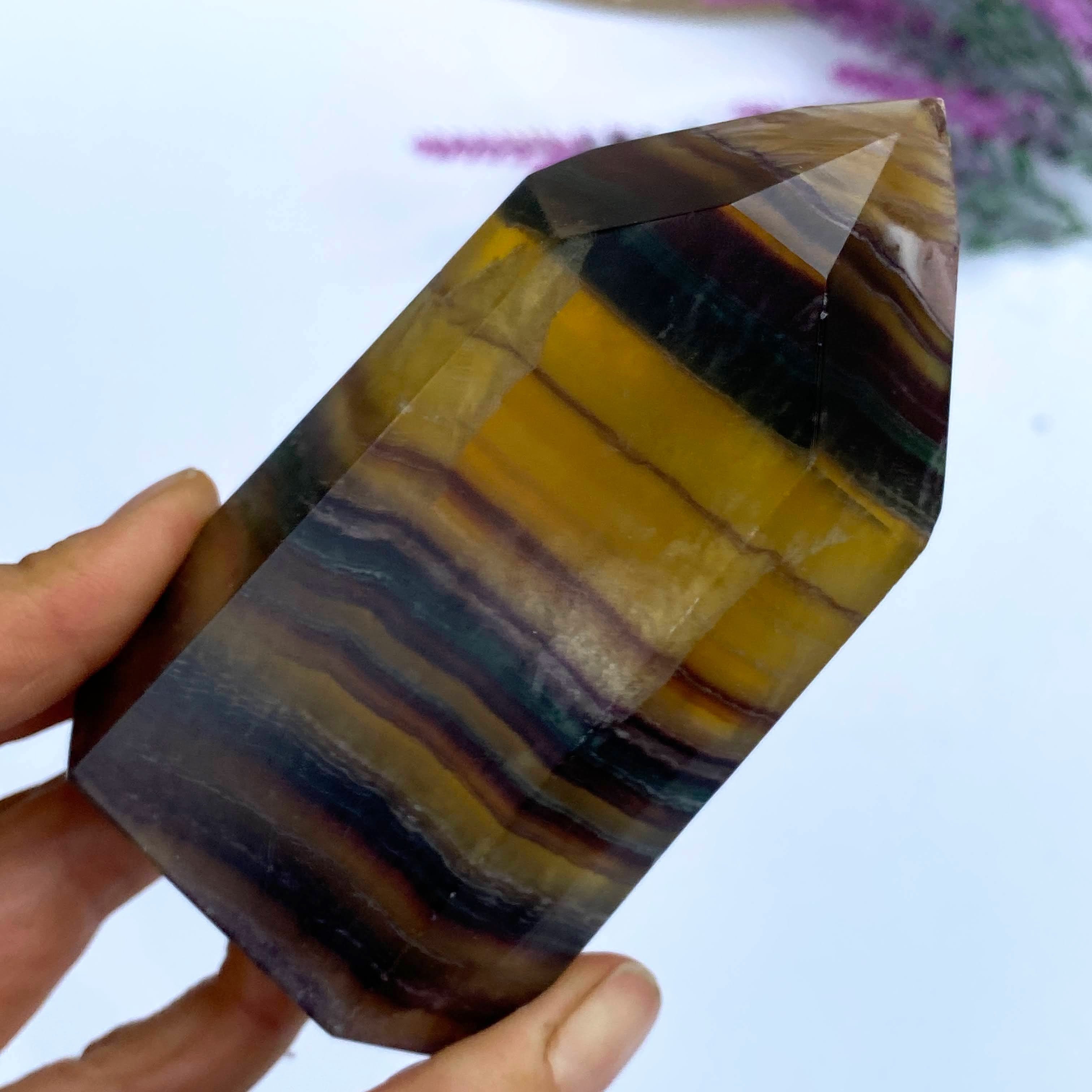 Chunky Rainbow Fluorite Large Standing Display Tower - Earth Family Crystals