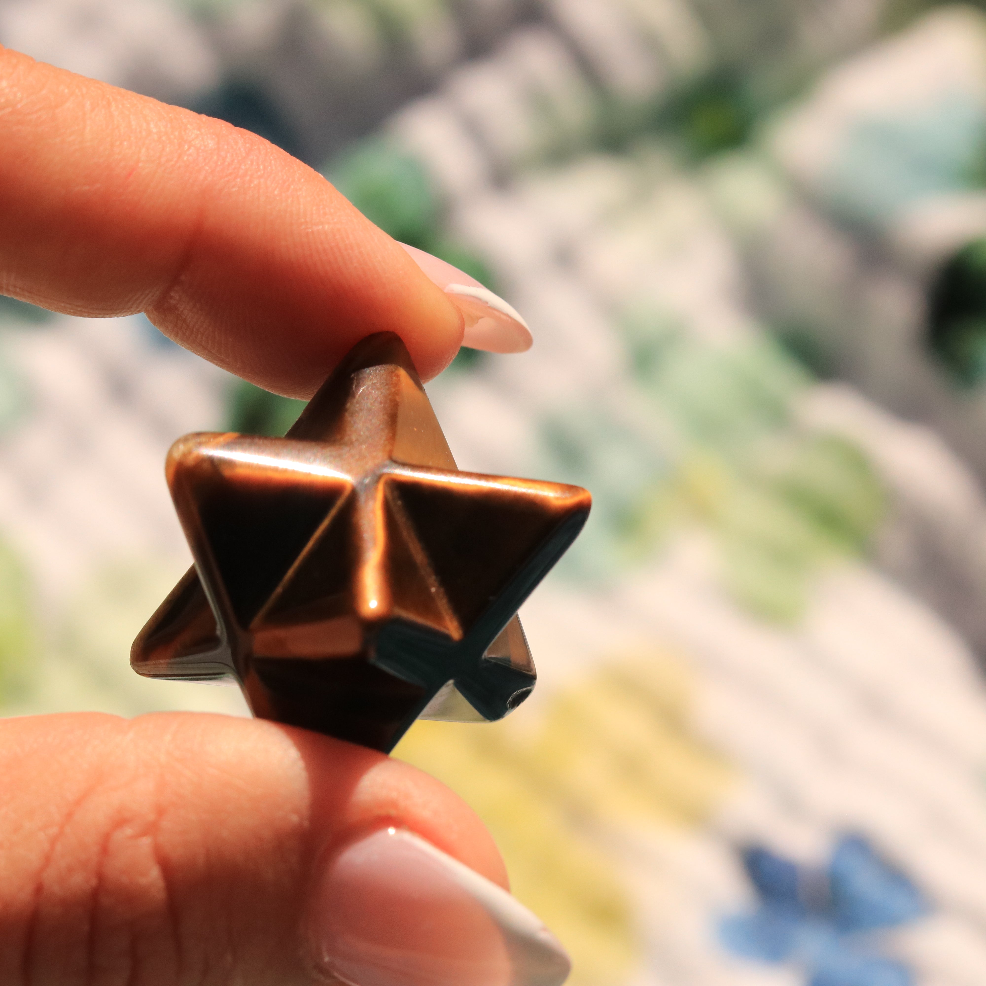 Glowing Tiger’s Eye Merkaba Gemstone Carving