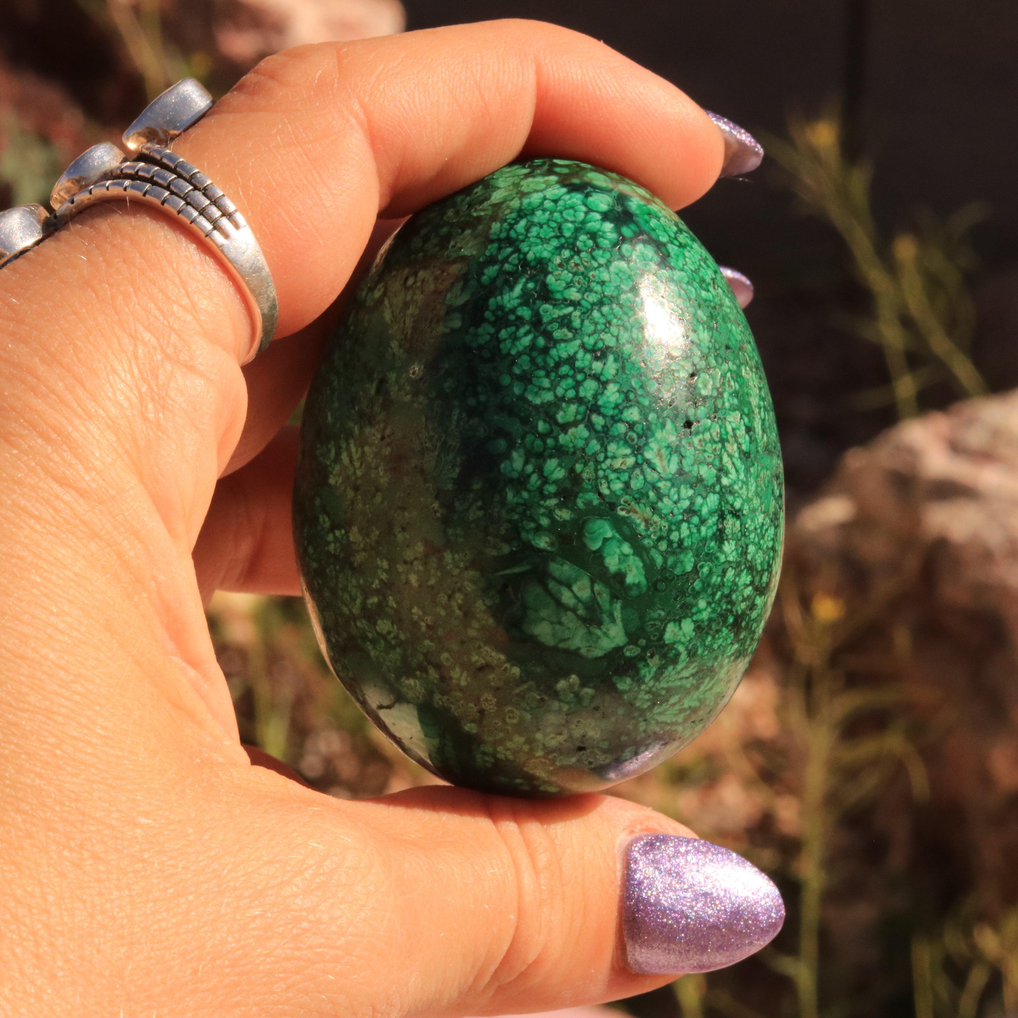 Large Malachite Crystal Egg Carving from the Congo