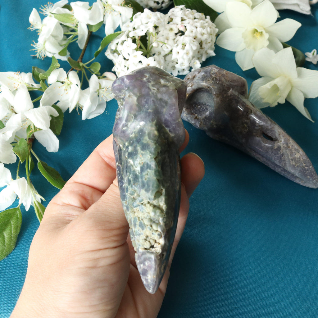 Grape Agate Raven Skull Carving - Earth Family Crystals