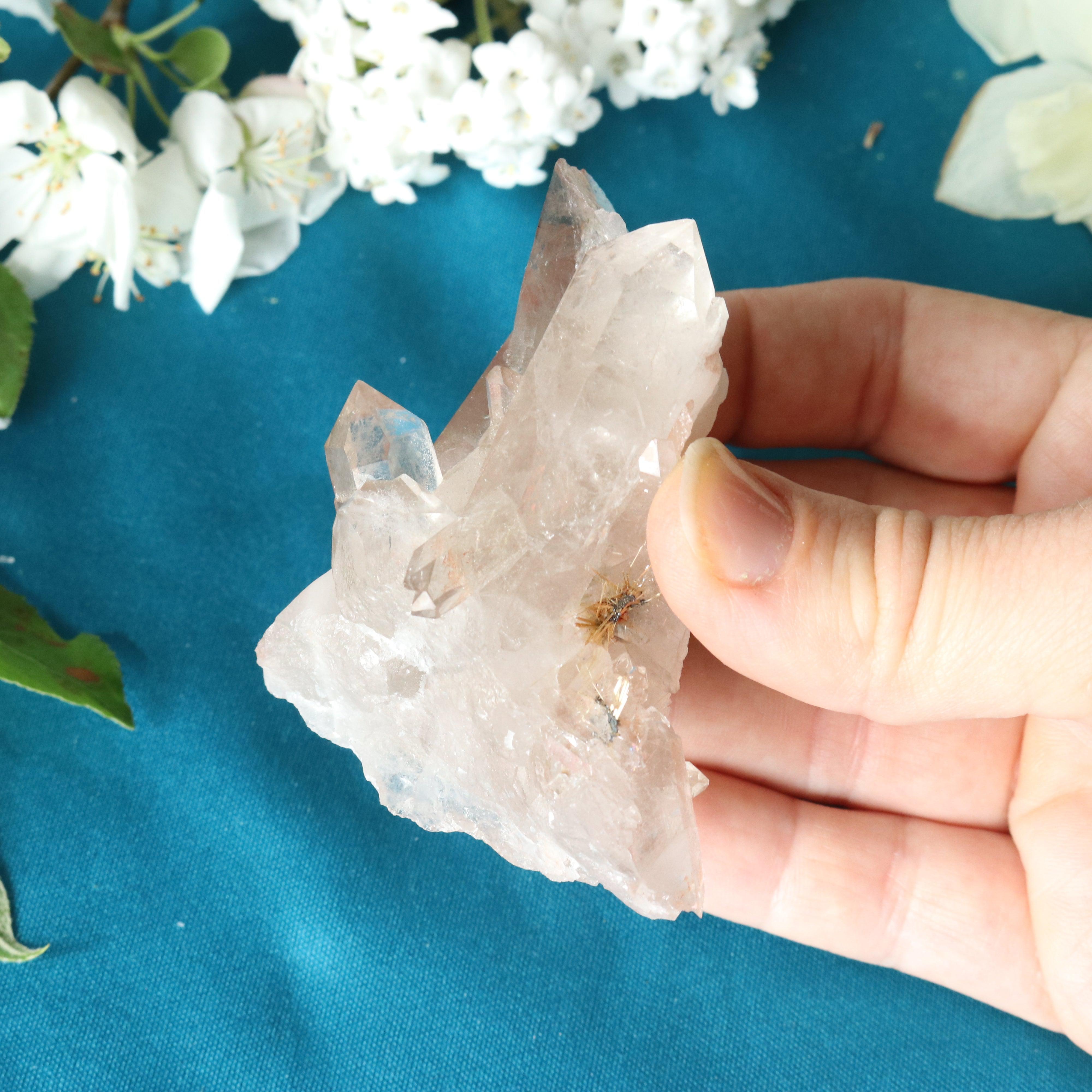 Rutilated Smoky Quartz Cluster Specimen with GORGEOUS Golden Rutile Inclusion - Earth Family Crystals