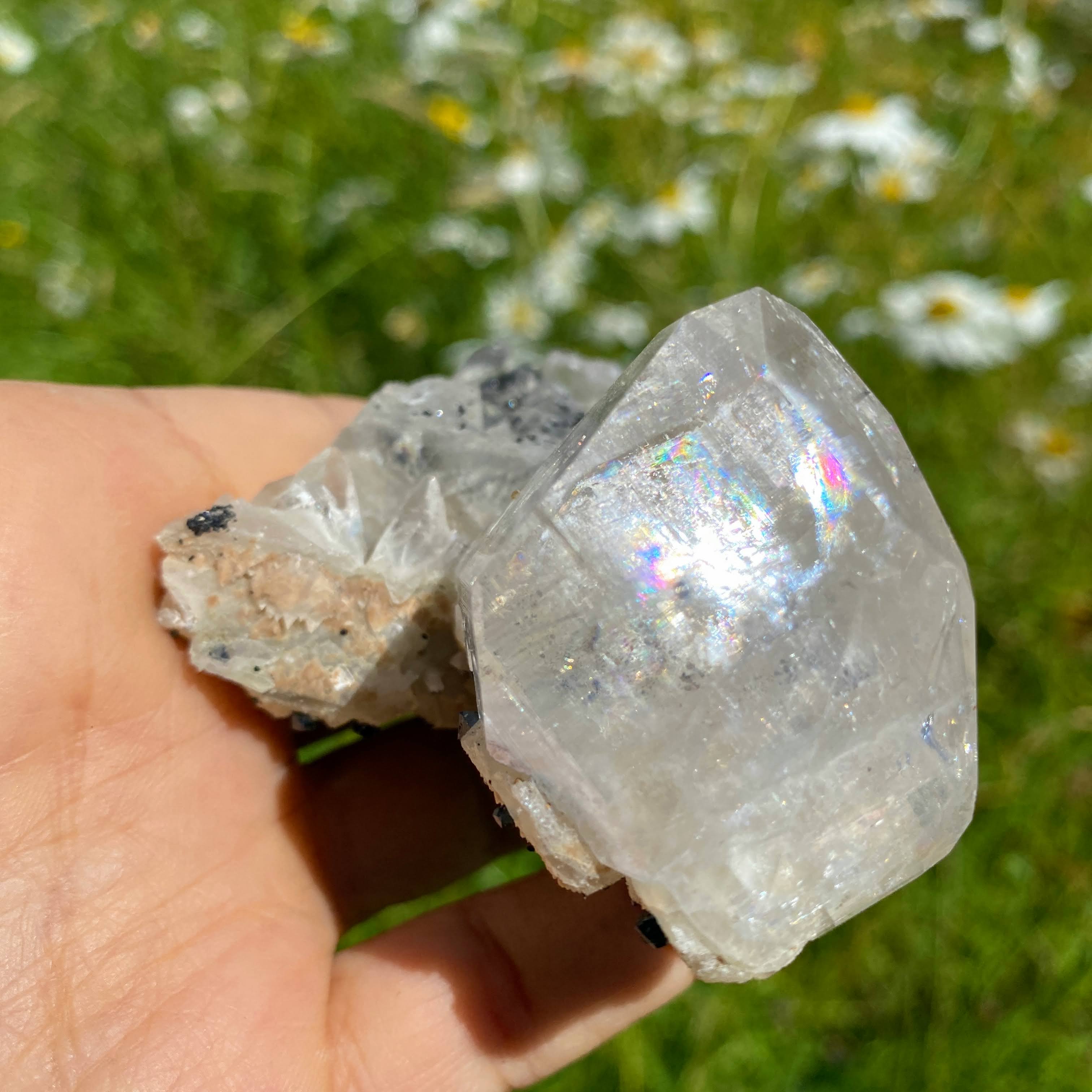 Incredible Rare Find! Old collection Natural Calcite & Black Lvaite Crystals from Dalnegorsk, Russia - Earth Family Crystals