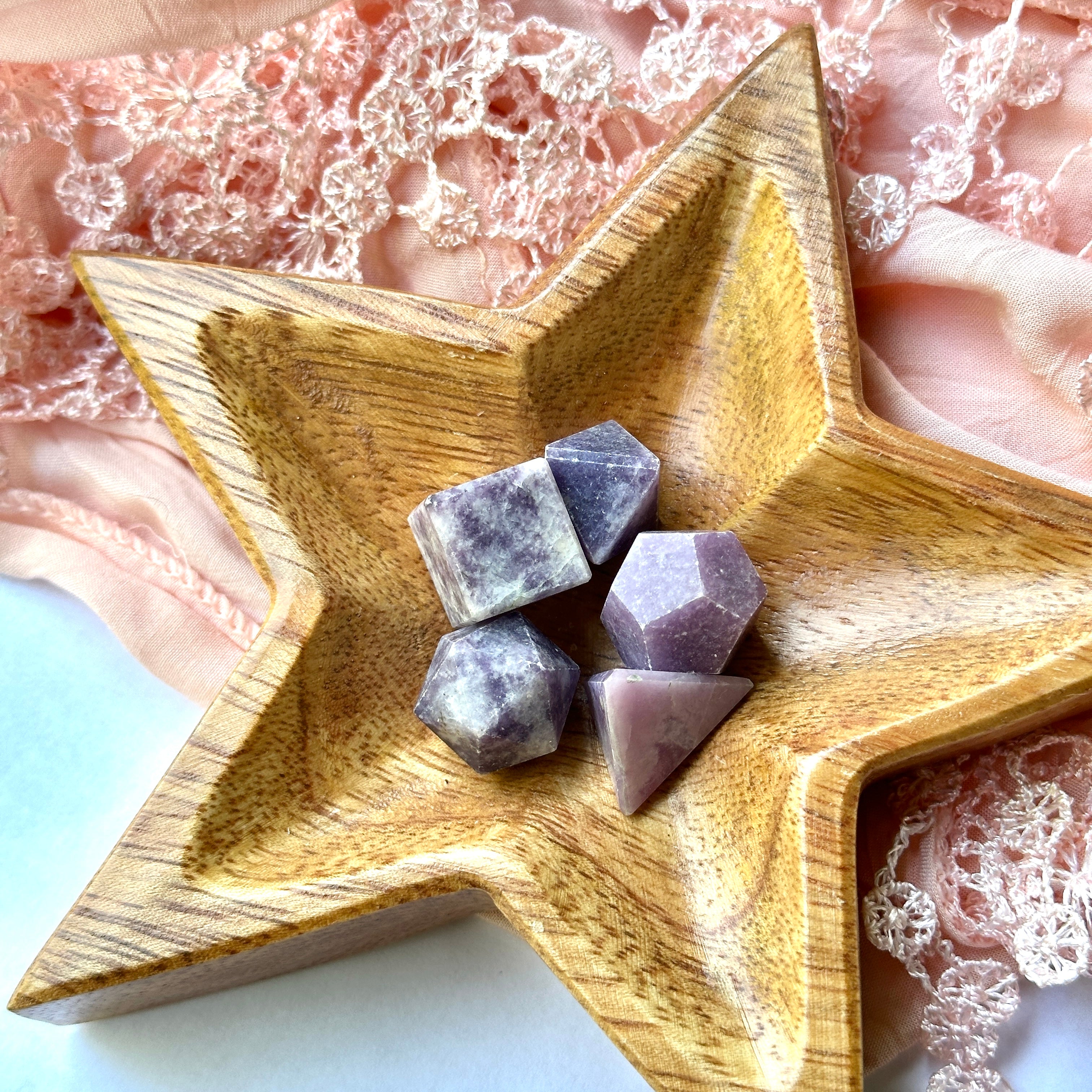 Soothing Purple Lepidolite Platonic Solid Crystal Set of Five