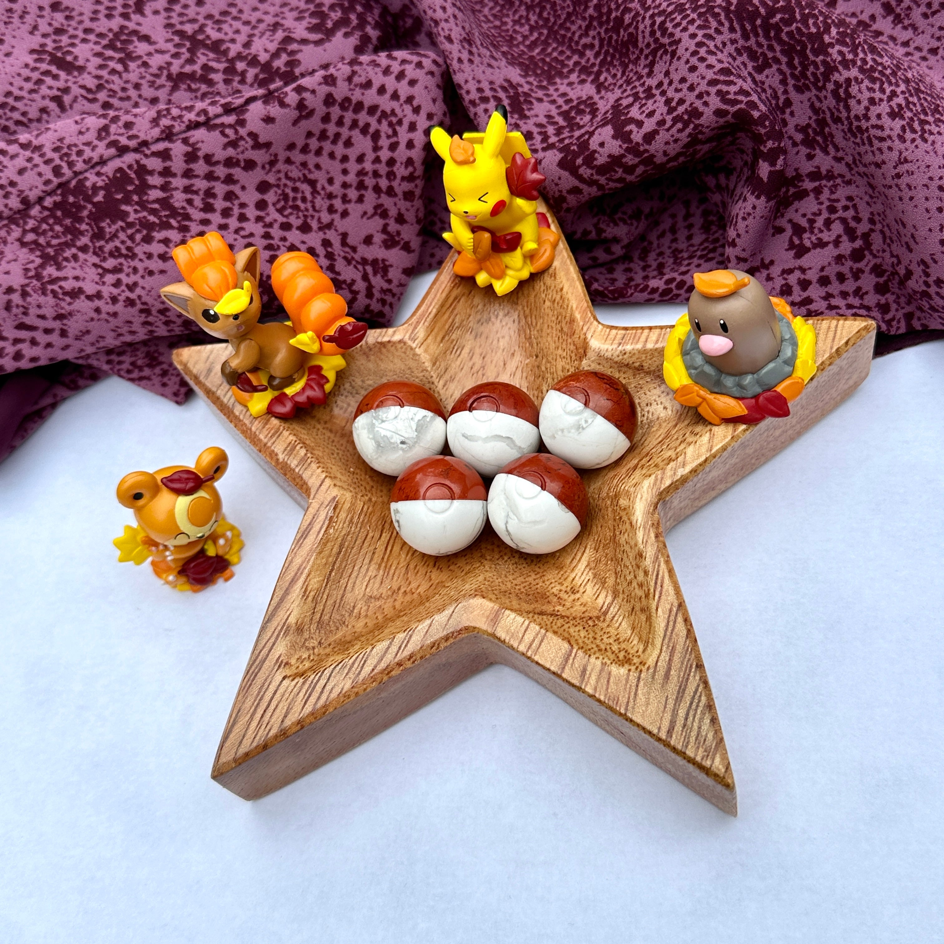 Anime Poke Sphere Red Jasper and Howlite Sphere Carvings 20 mm