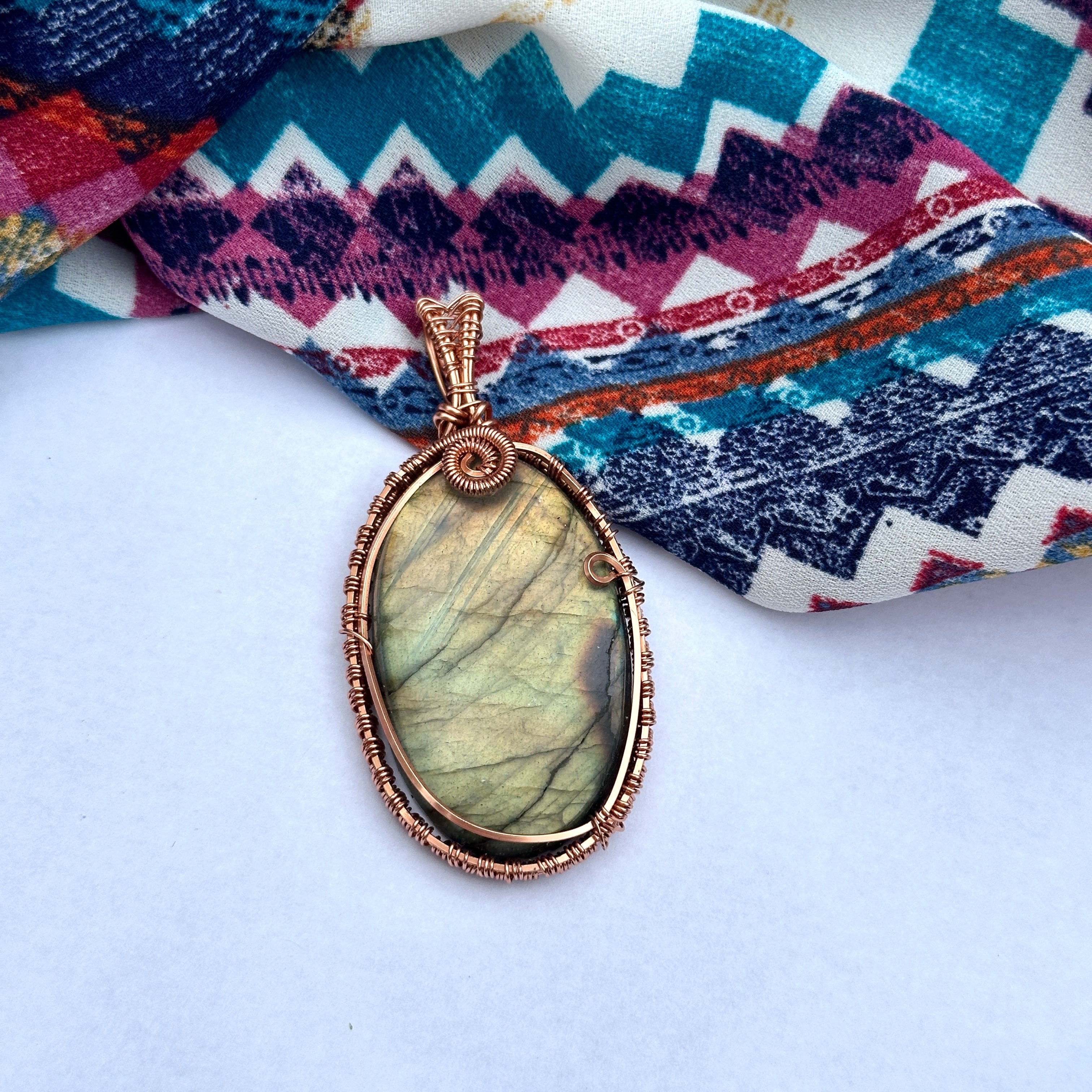 Stunning, Flashy Labradorite Pendant in a Copper Wire Wrapped Setting ~ Handmade in the USA