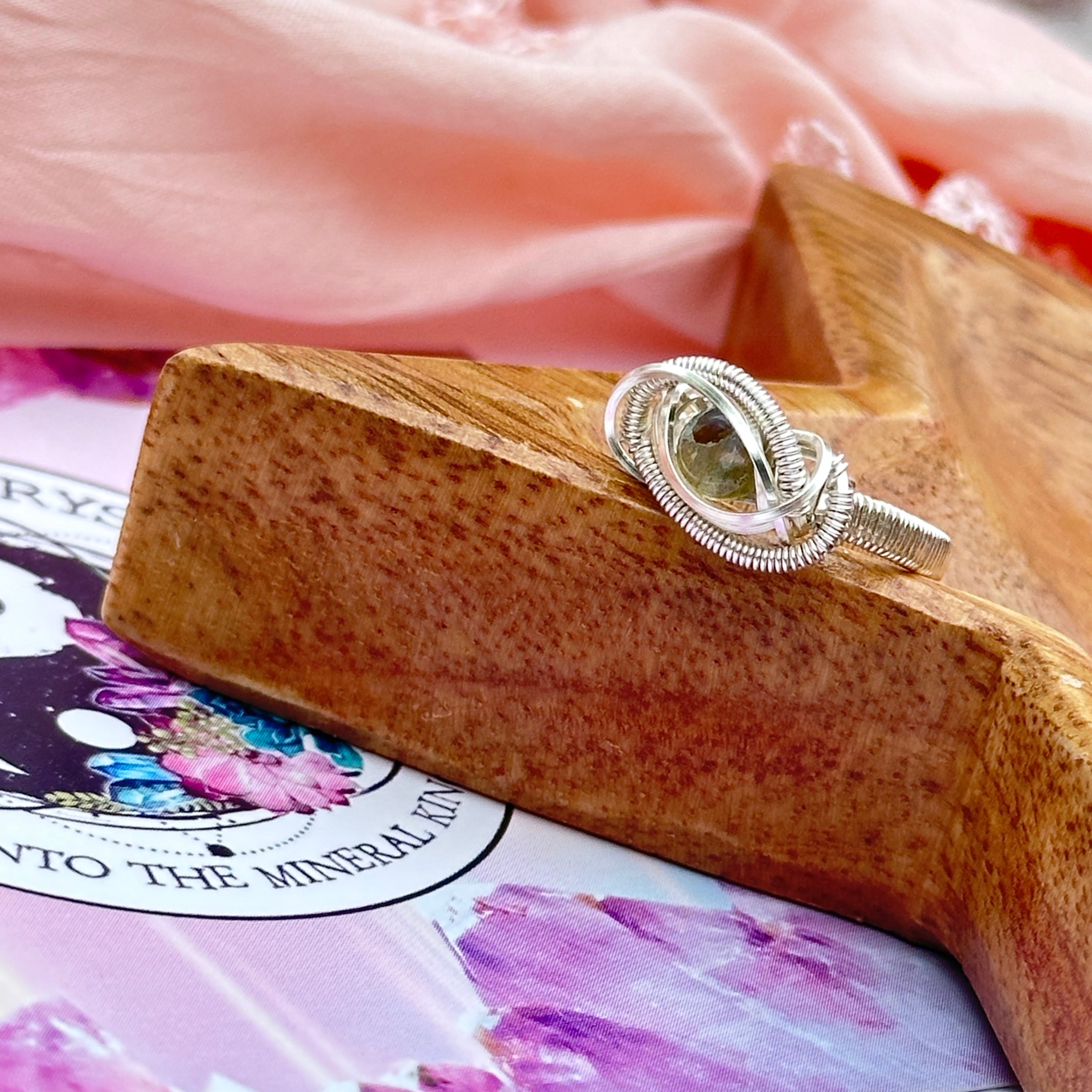Dainty Labradorite Wire Wrapped Ring in Silver ~ Size 5.5