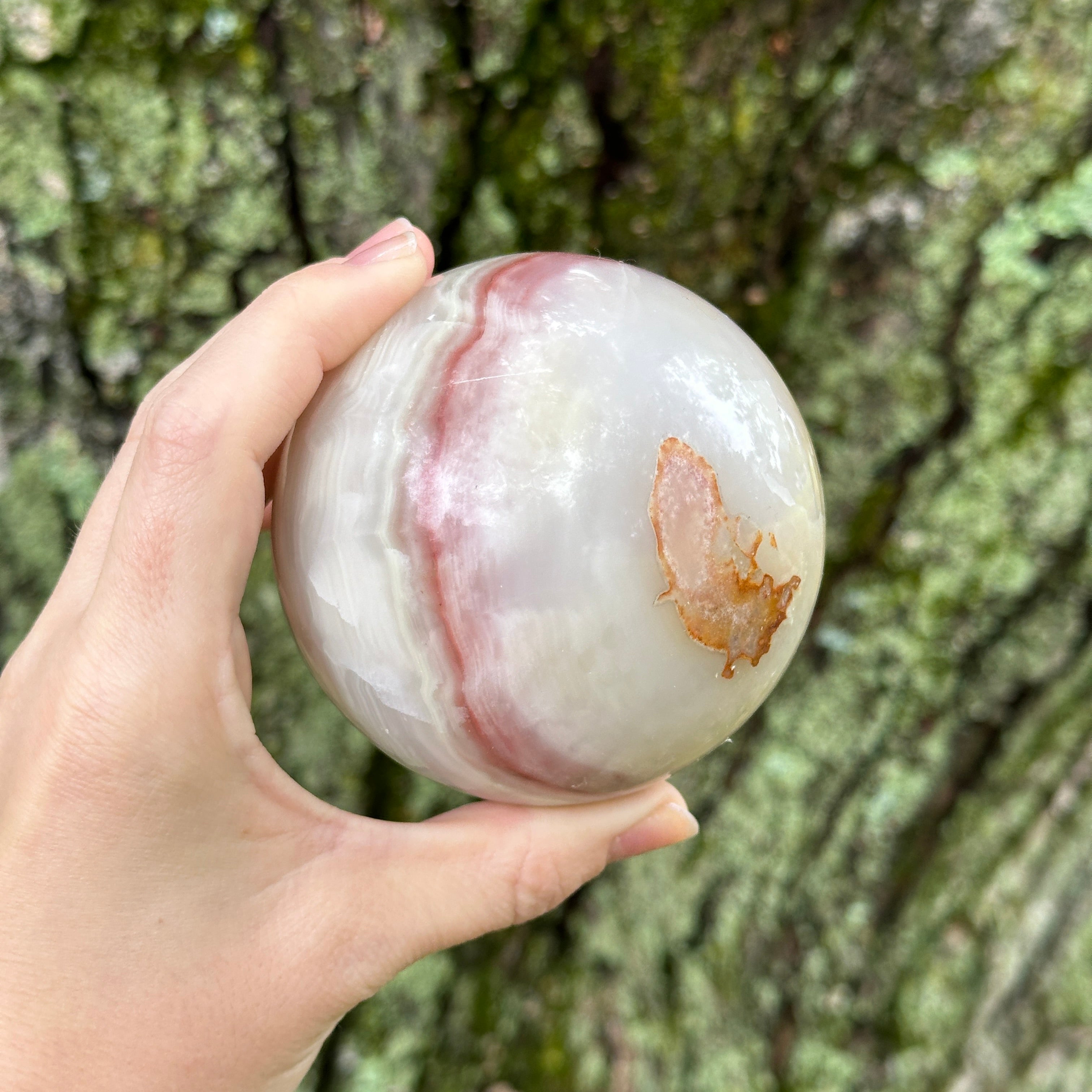 JUMBO Pink and Green Onyx Sphere Carving