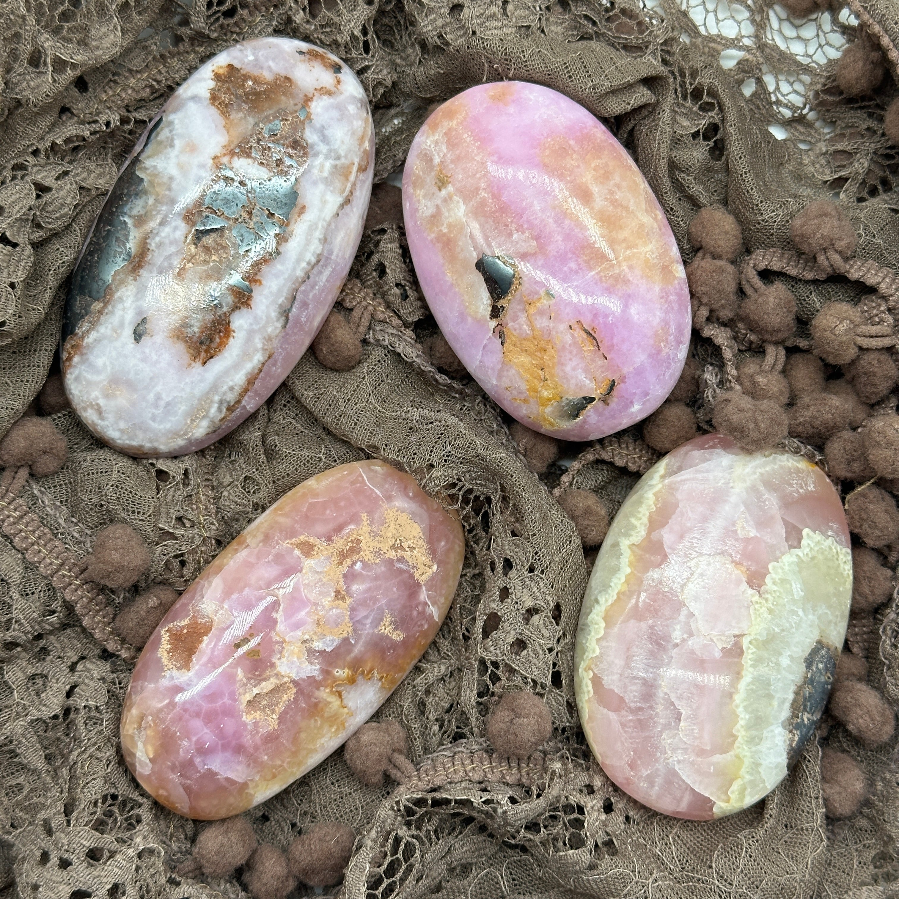 Pink Calcite Palm Stones ~ Pink Aragonite Soothing Crystal Stone Carvings