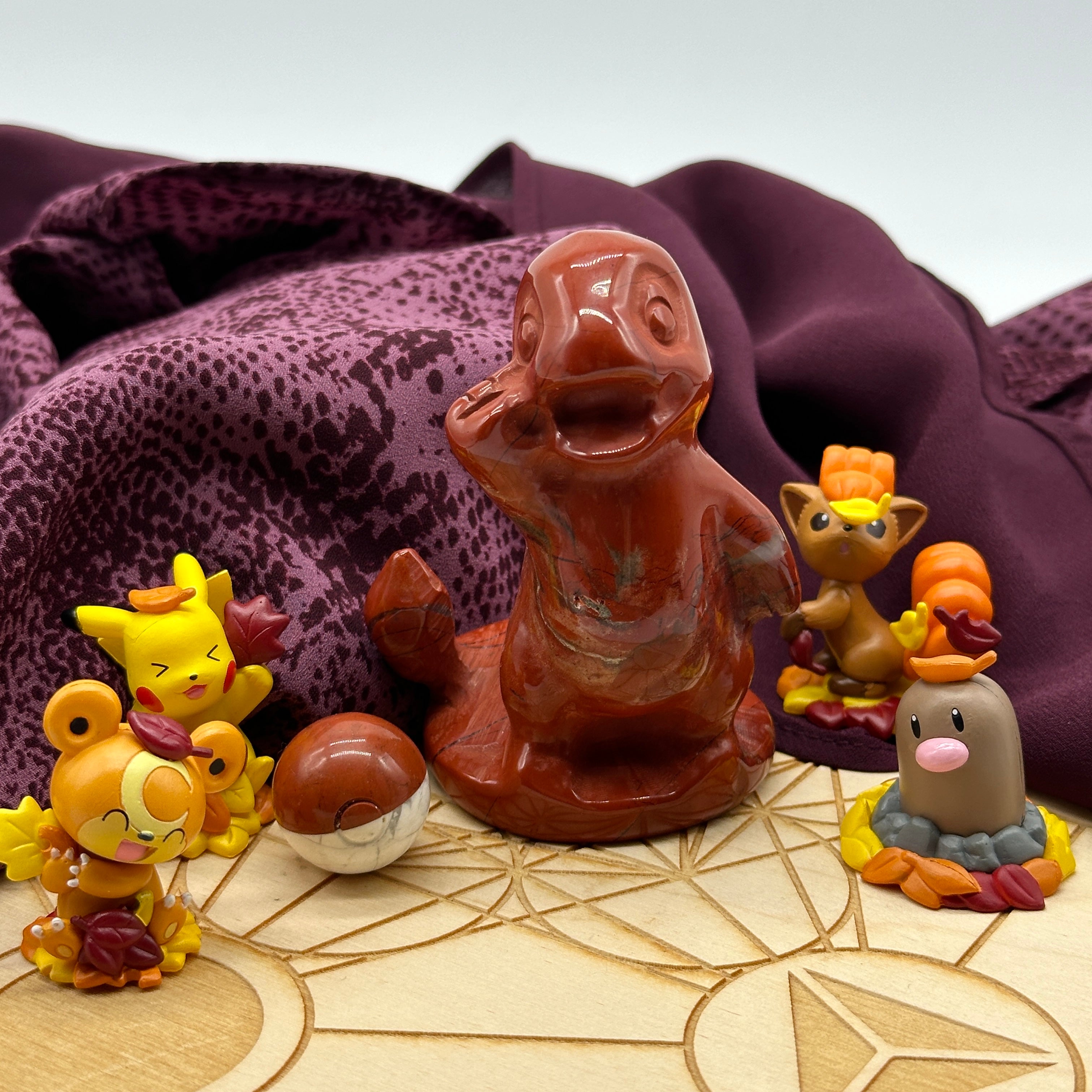 Red Jasper Dragon Anime Stone Carving Crystal Set ~ Red Jasper and Howlite Poke Sphere