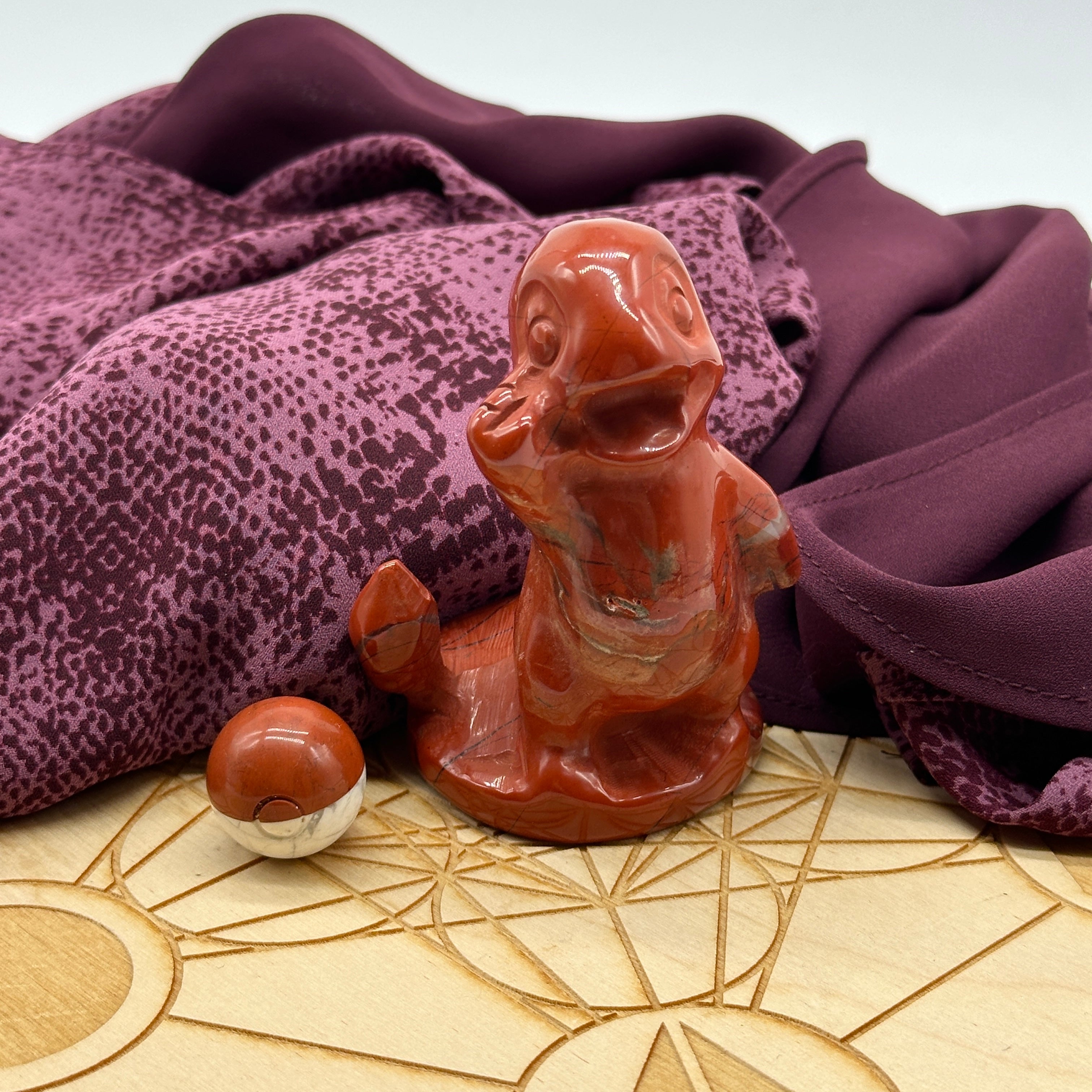 Red Jasper Dragon Anime Stone Carving Crystal Set ~ Red Jasper and Howlite Poke Sphere