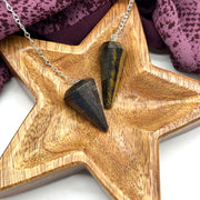 Earth and Wood ~ Grounding Set of Two Gemstone Tapered Pendulums ~ Tiger's Eye and Bronzite