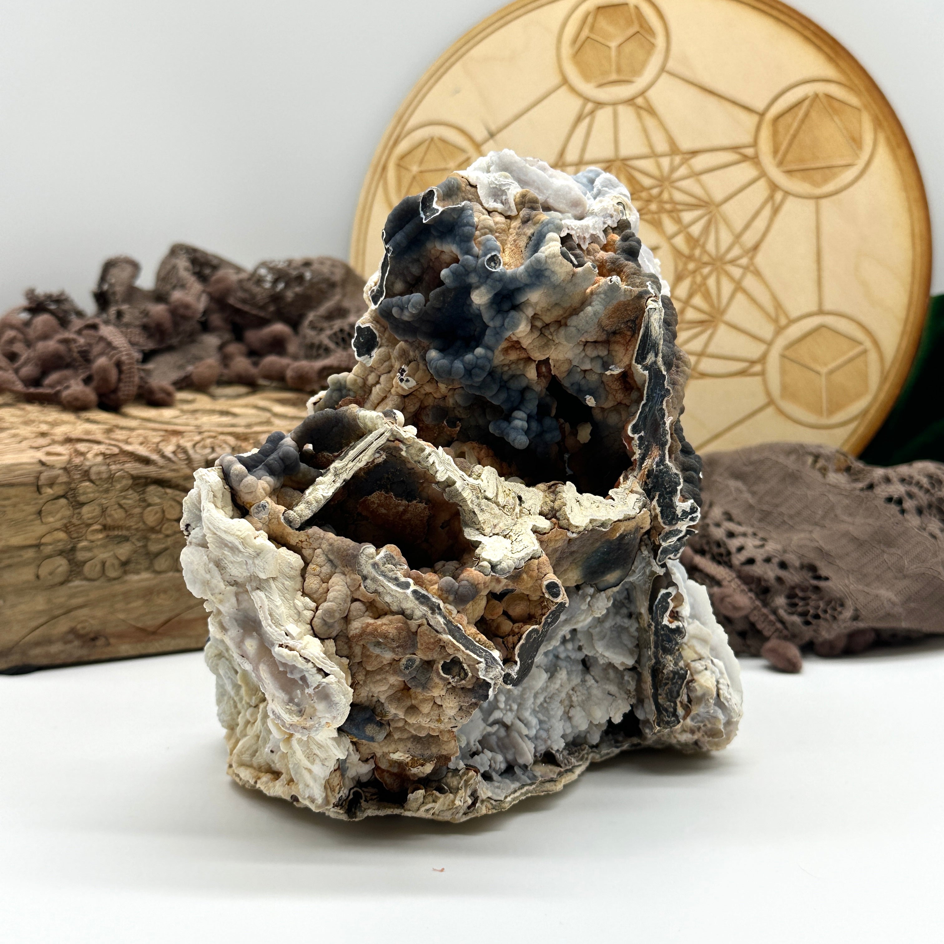 Sparkling Velvet Agate Chalcedony Gemstone Specimen Weird and Cool Display with Caves