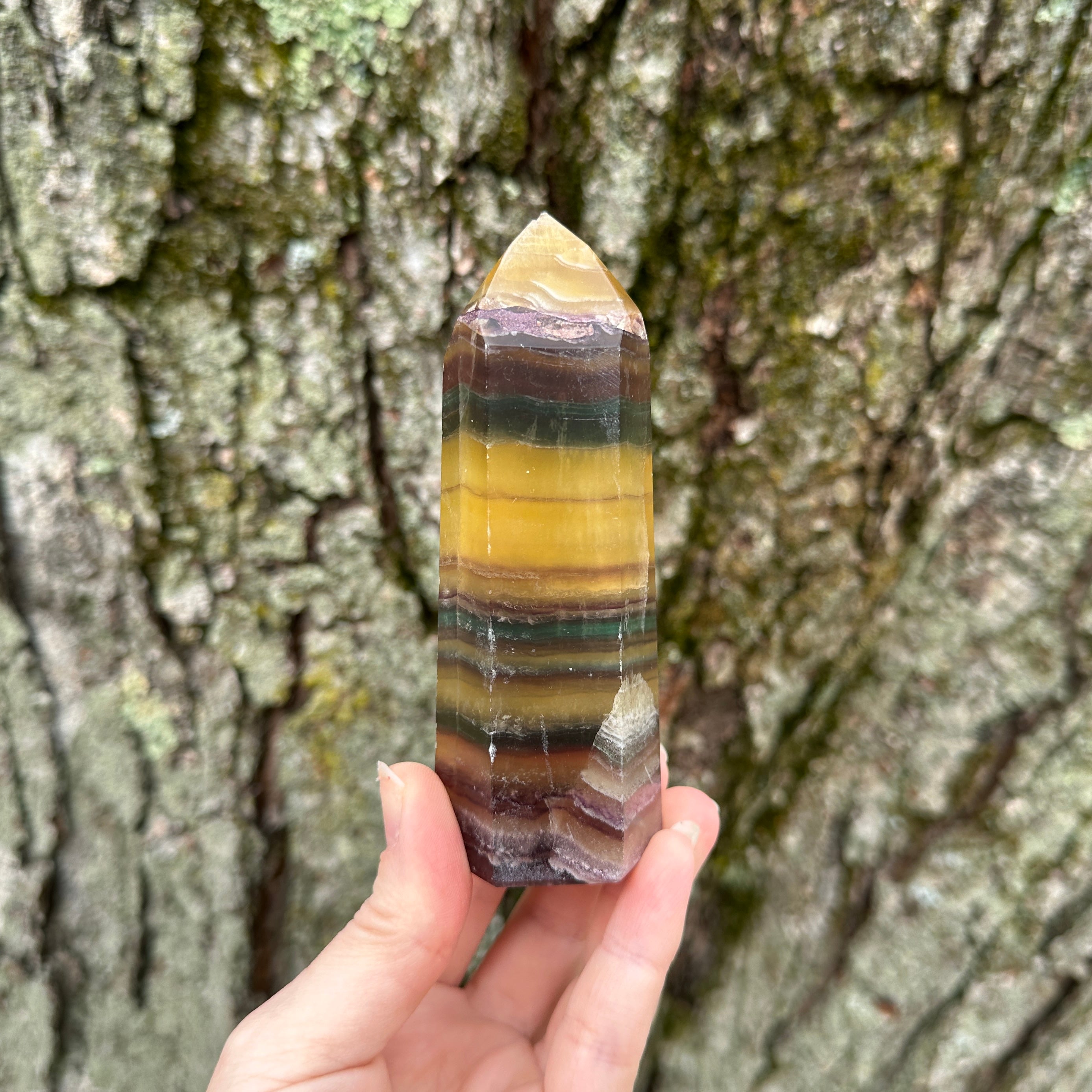 Tall Rainbow Fluorite Large Standing Display Tower