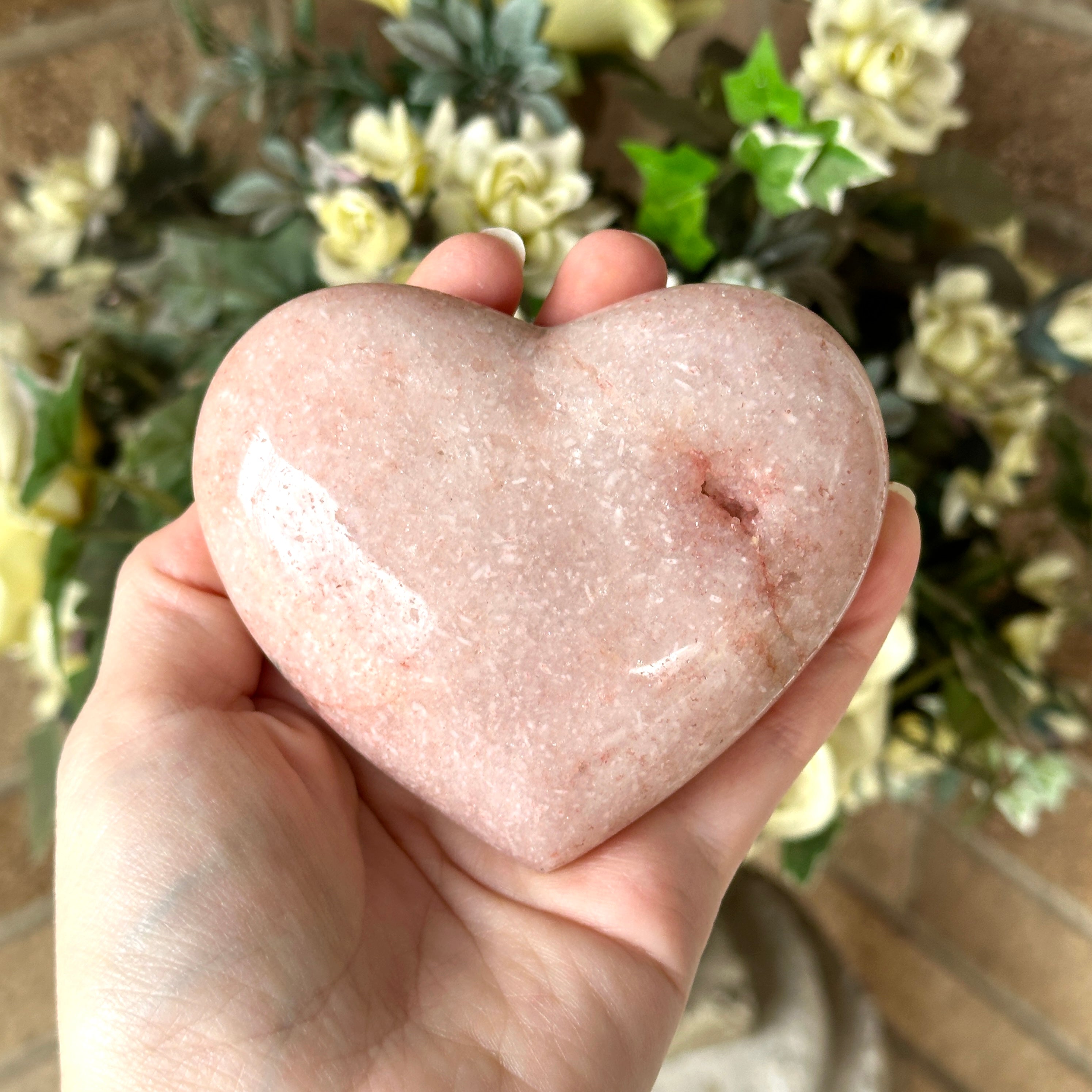 Large Puffy Pink Amethyst Heart Crystal Carving