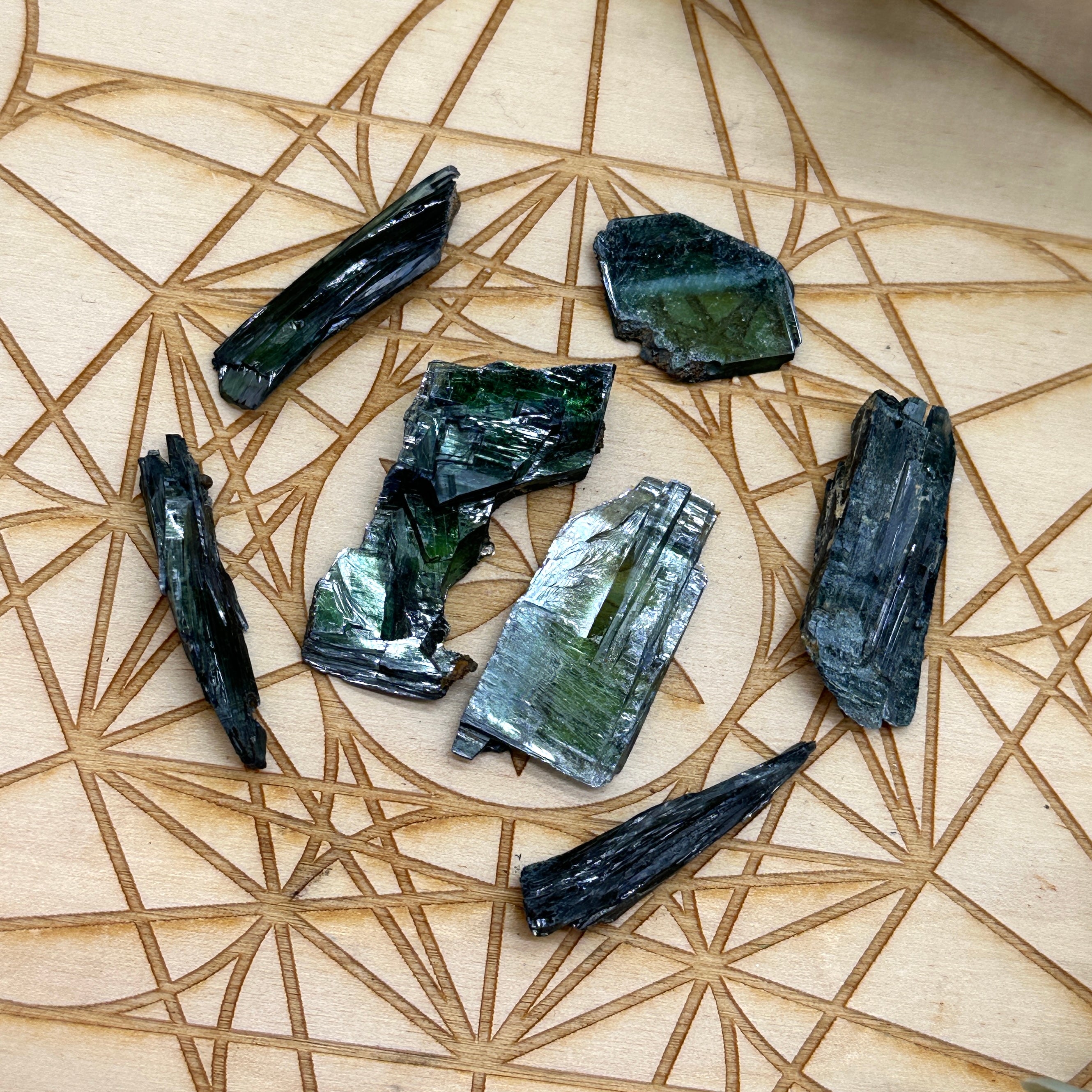 Rare Emerald Green Vivianite Blade Specimens from Bolivia